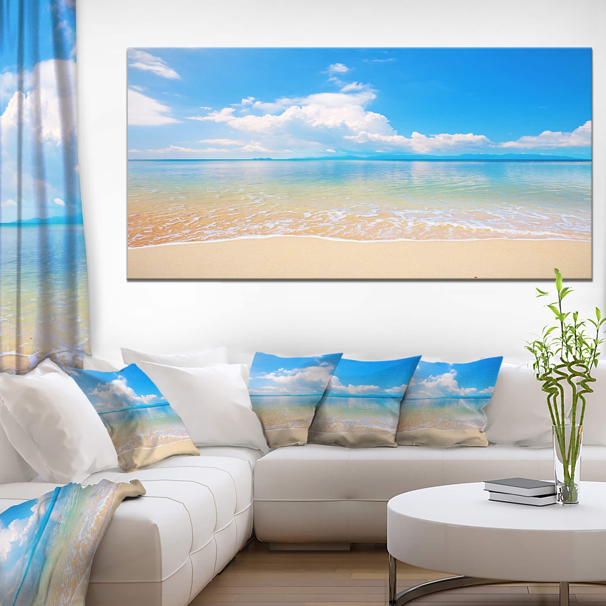 Designart - Large Clouds Over Calm Beach - Seashore Photo Canvas Print