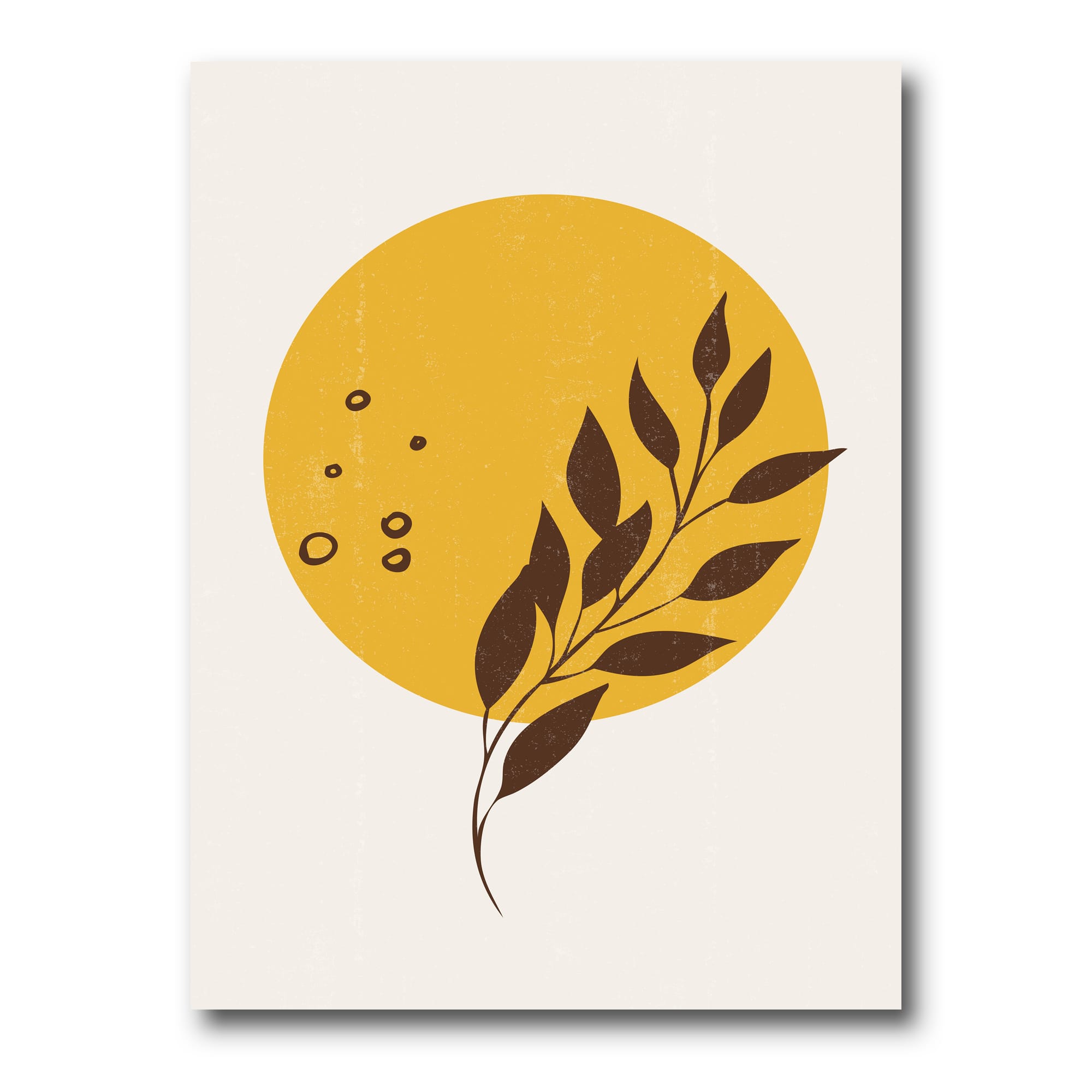 Designart - Abstract Yellow Sun and Moon With Tropical Leaf II - Modern Canvas Wall Art Print