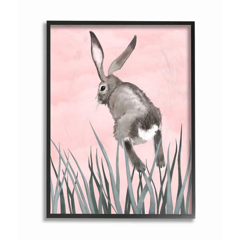 Stupell Industries Bunny Rabbit Jump Grass Wall Art in Frame