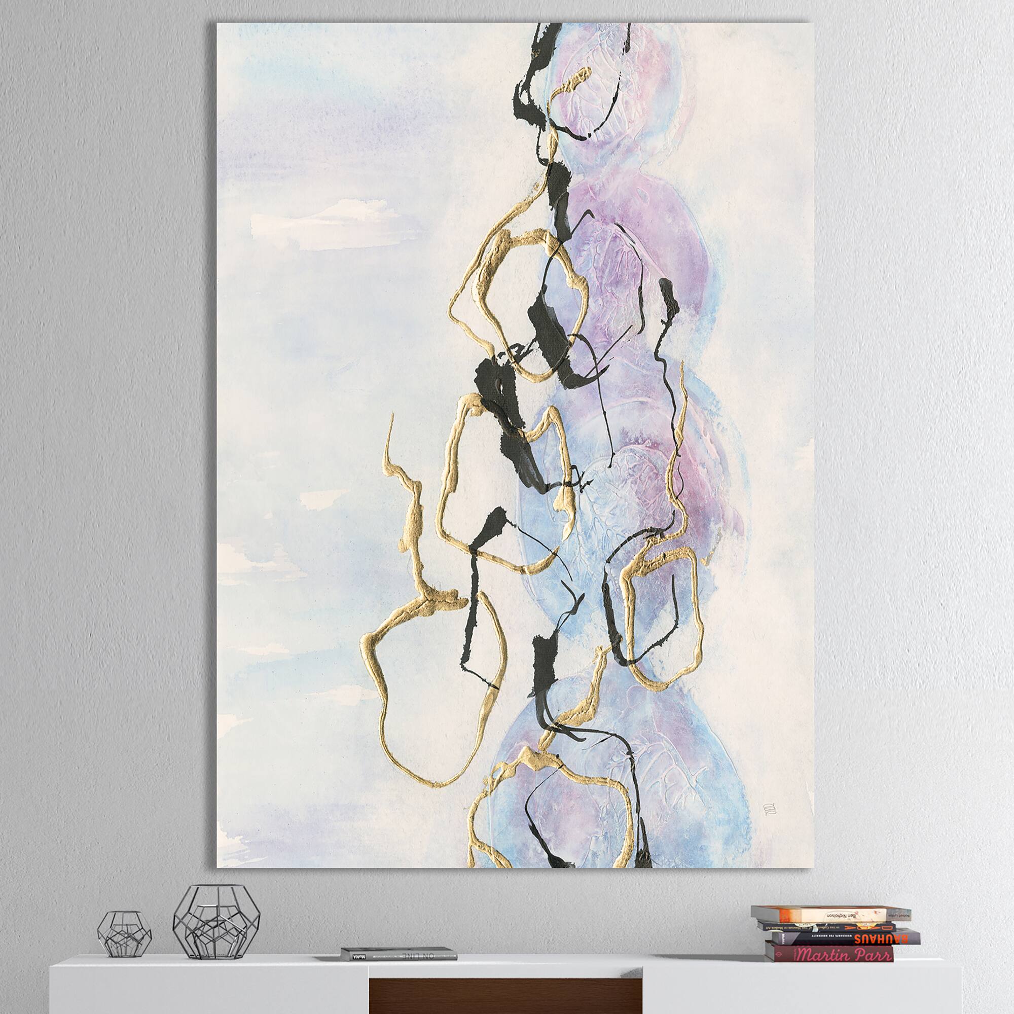 Designart - Gold Lines on Pastel I - Modern Glam Gallery-wrapped Canvas