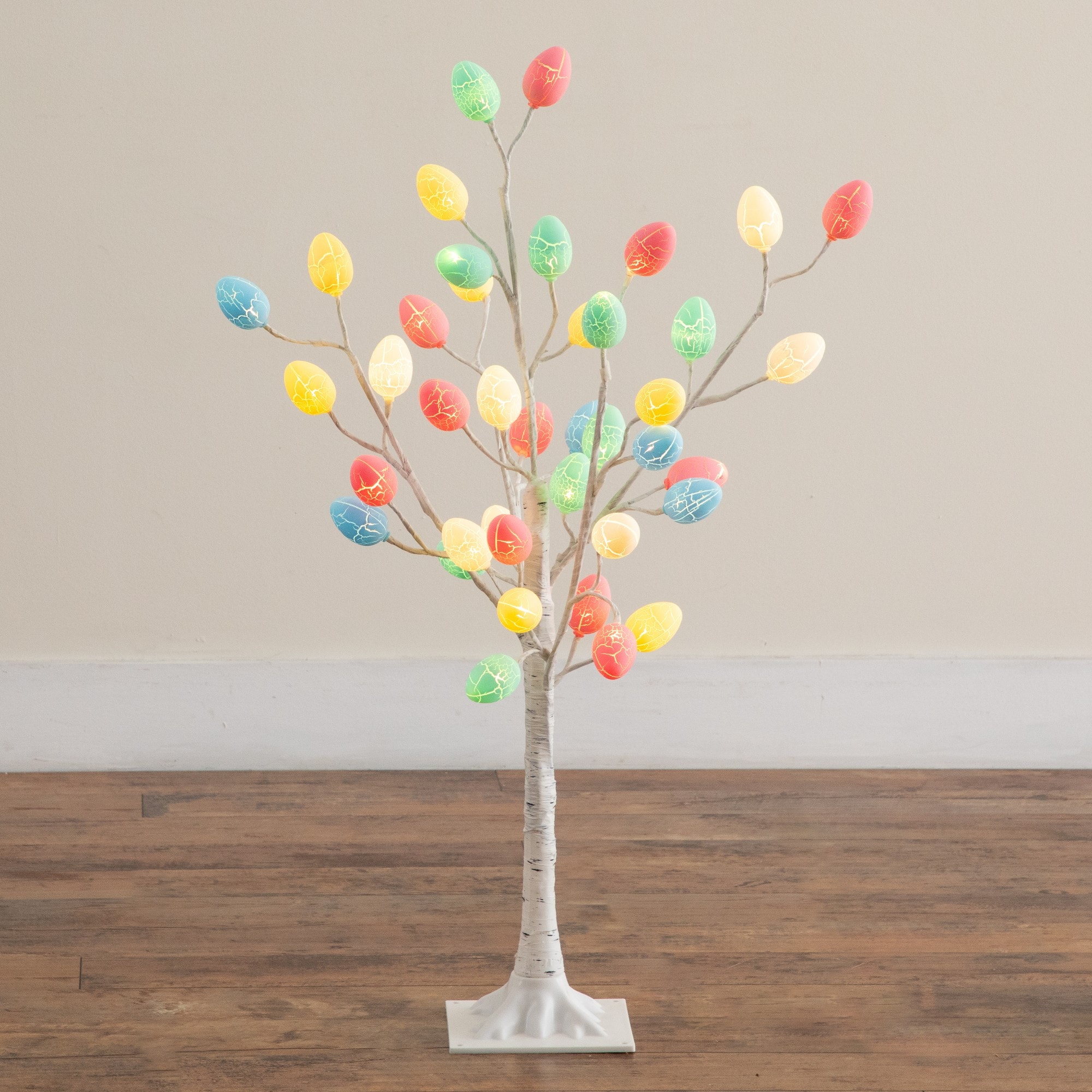 3ft. Pre-Lit Artificial Easter Twig Tree with 40 Egg Shaped LED Ornaments