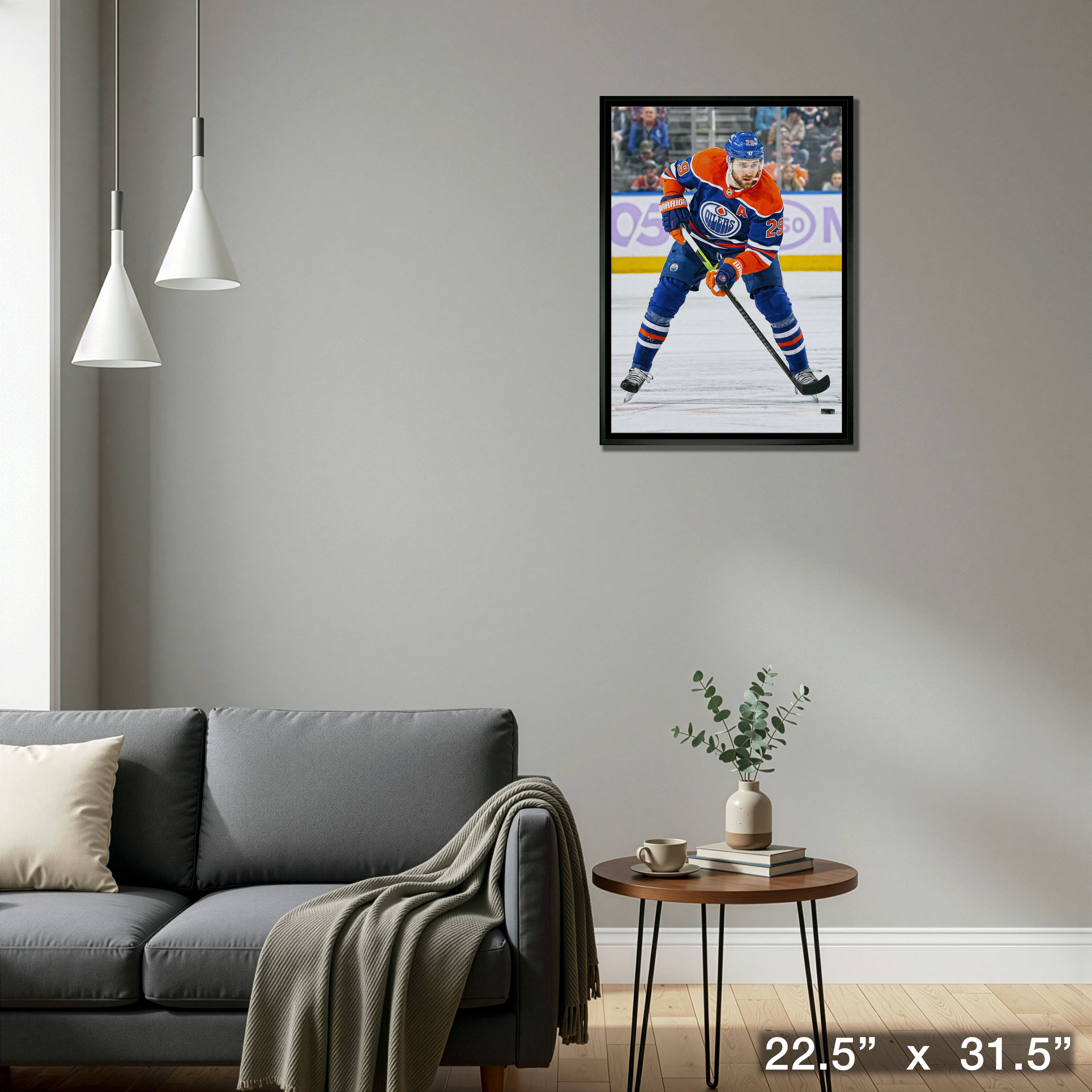Leon Draisaitl Framed 20" x 29" Canvas Oilers Action-V 22.5" x 31.5"
