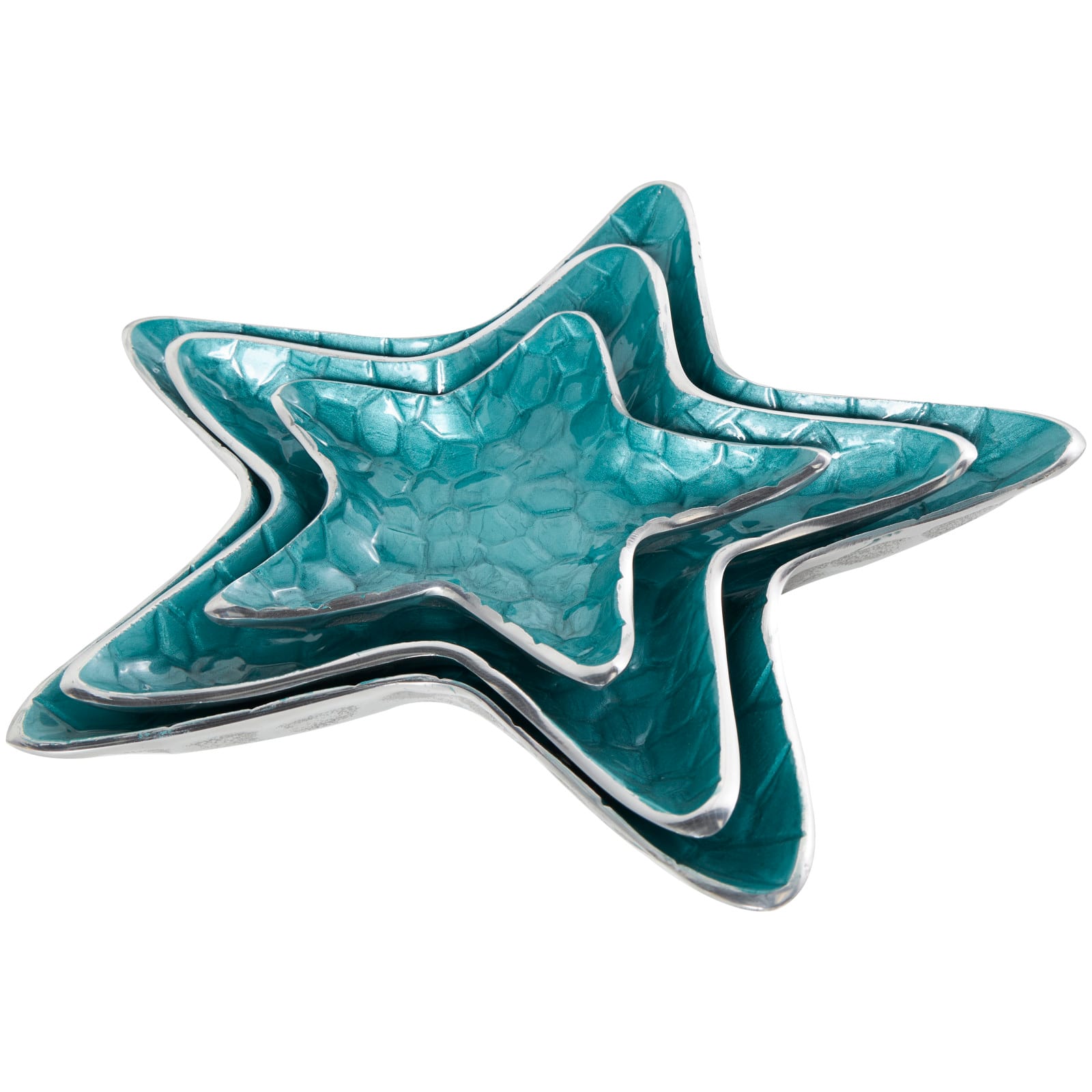 Blue Handmade Enameled Textured Aluminum Starfish Decorative Bowls Set