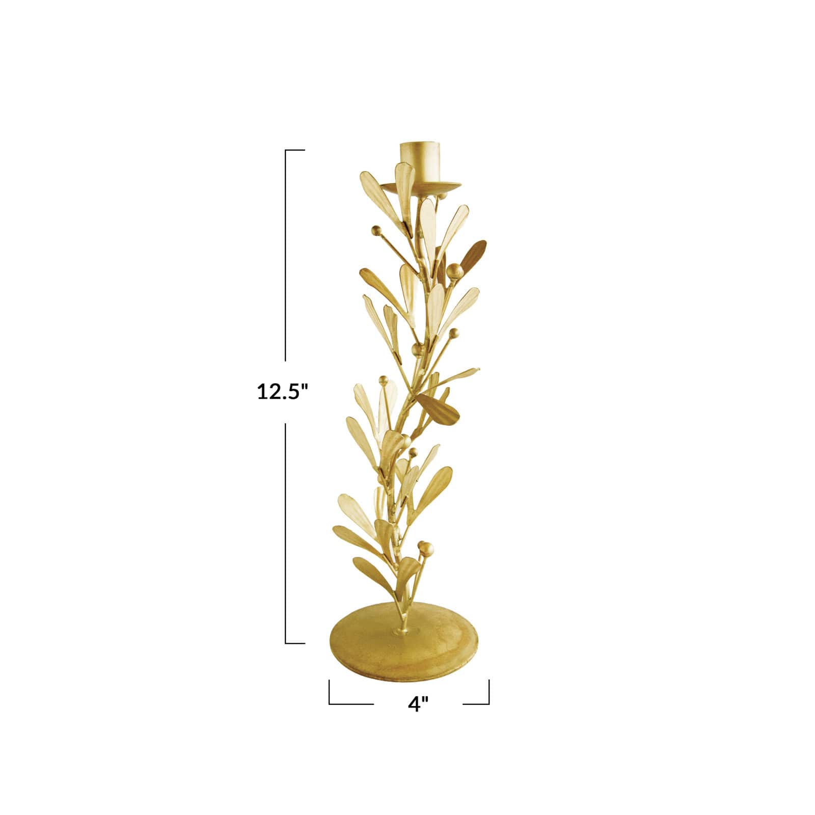 Hello Honey® 12.5" Distressed Pewter Finish Metal Taper Candleholder with Leaves & Berries