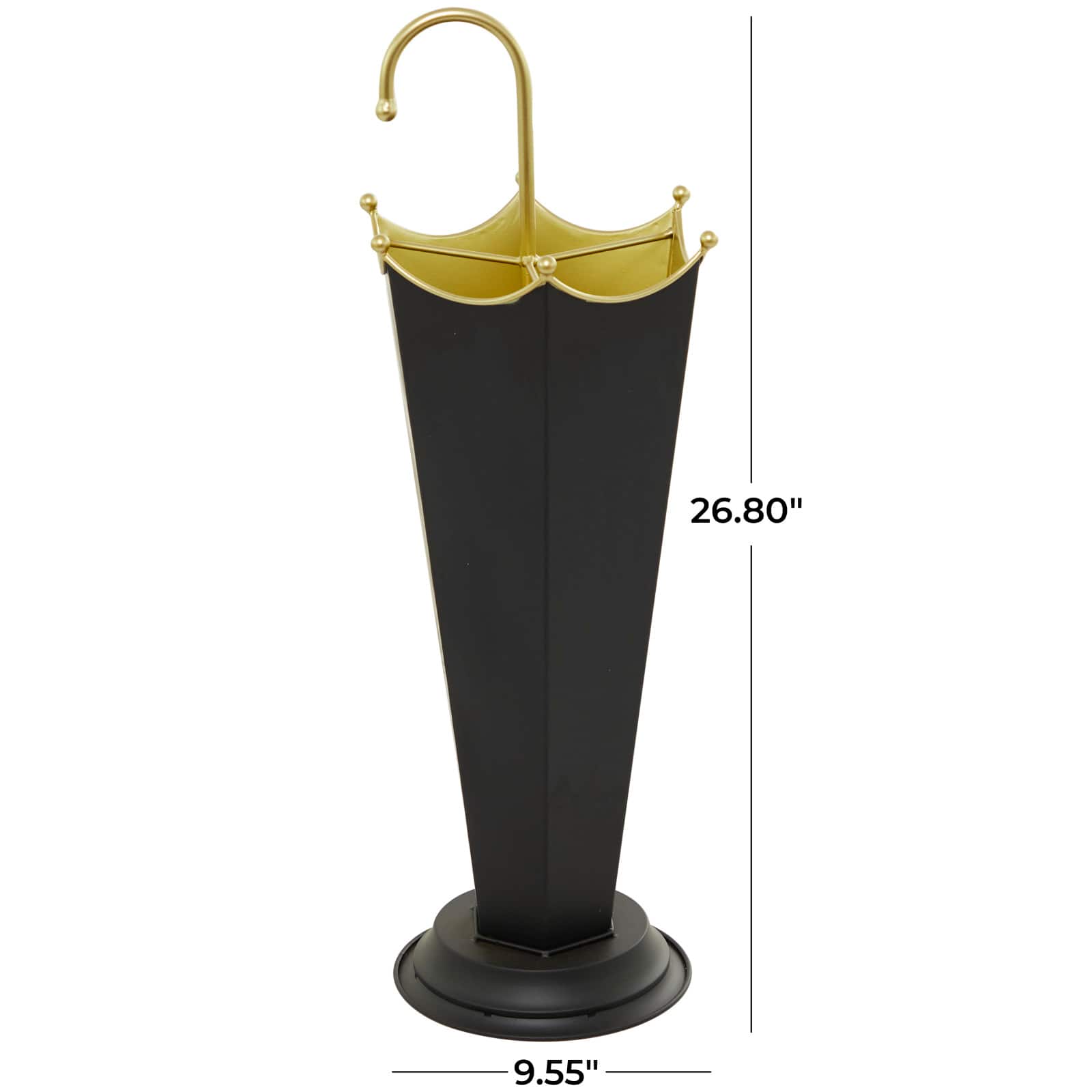 Black Metal Abstract Umbrella Stand with Gold Handle 10" x 9" x 27"