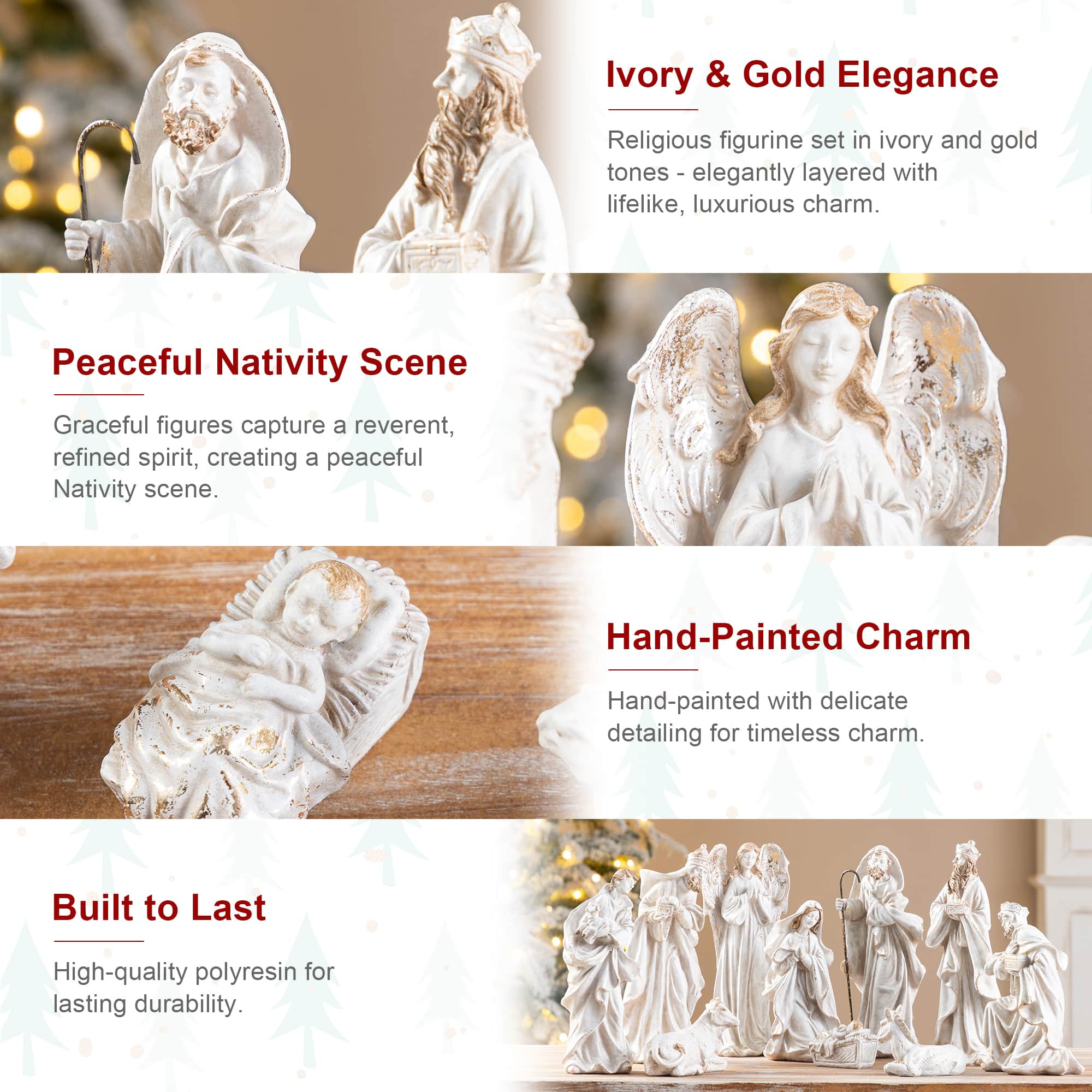 Glitzhome® 8" 10-Piece Christmas Nativity Figurine Set