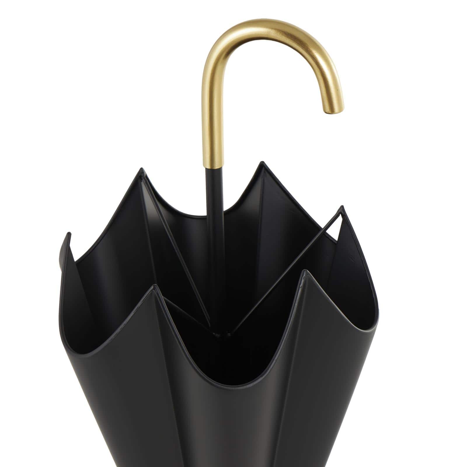 Black Metal Umbrella Stand with Gold Handle