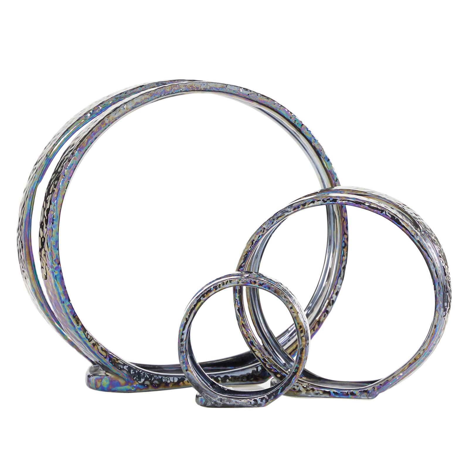 14" Silver Ceramic Glam Candlestick Holder Set