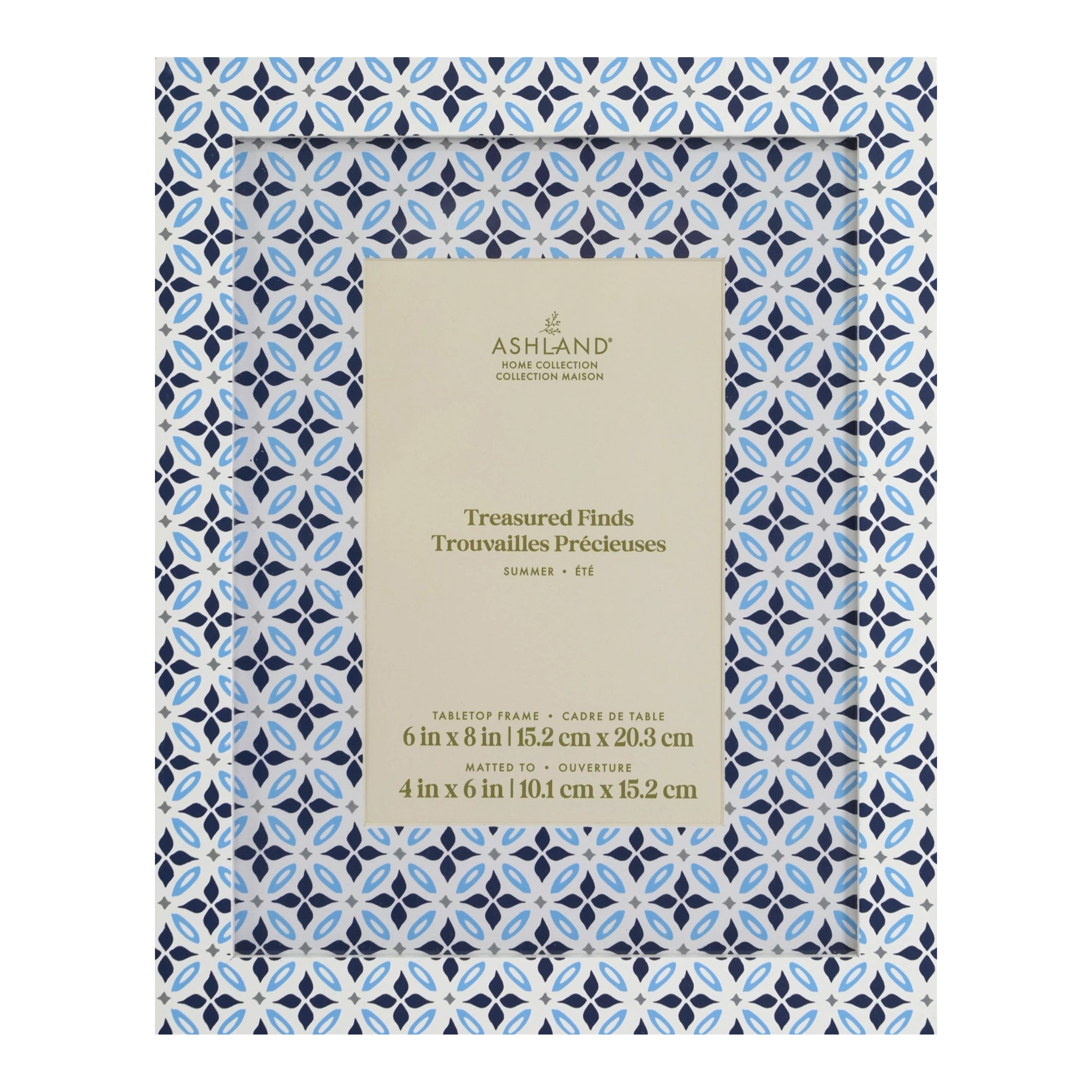 4" x 6" Blue & White Tile Pattern Tabletop Frame with Mat, Treasured Finds by Ashland®