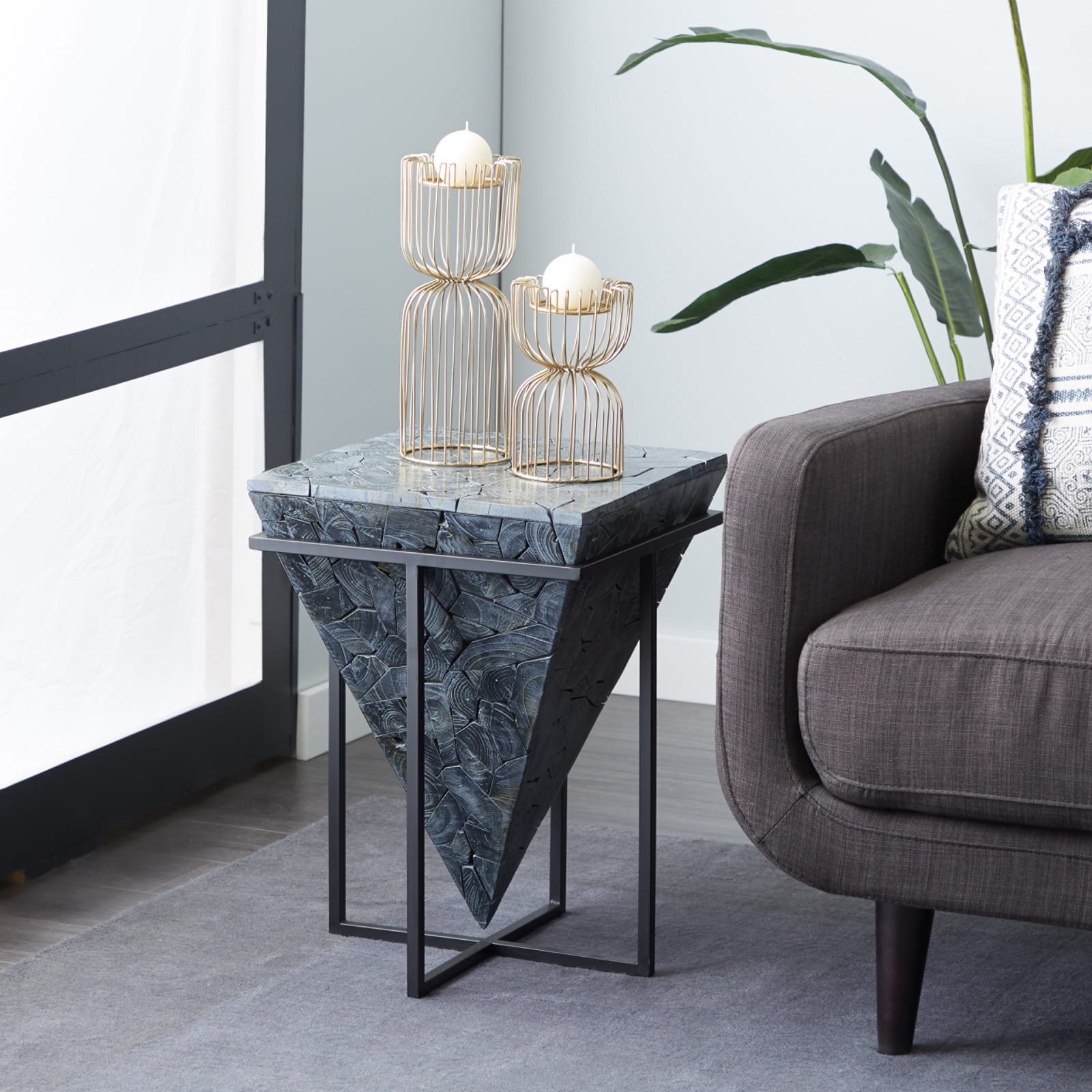 22" Gray Teak Wood Contemporary Accent Table