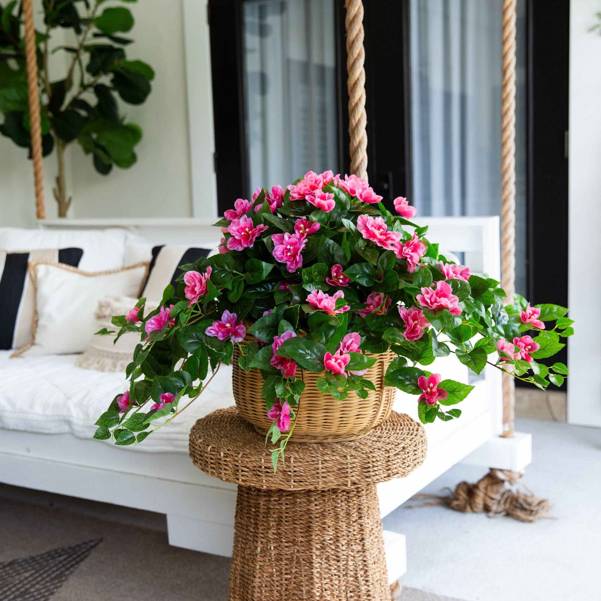 24" UV Resistant Artificial Azalea Hanging Plants
