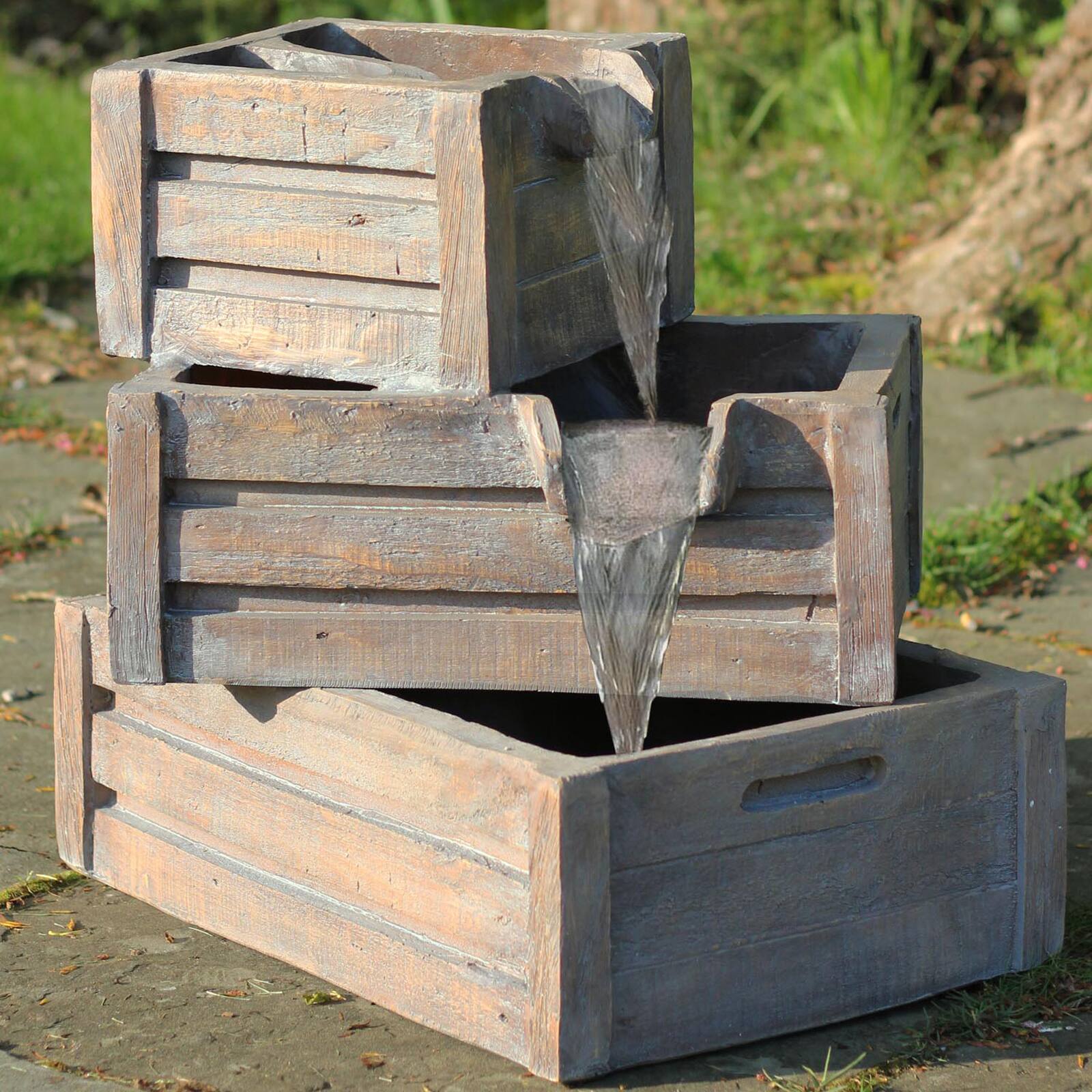 21" Brown Three Tier Planter Boxes Outdoor Water Fountain