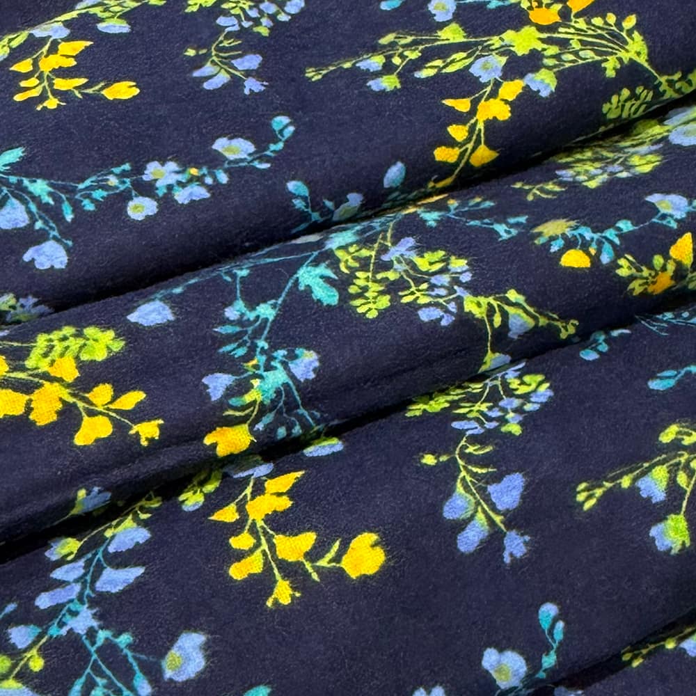 Feldman Navy Mepia Floral Yarn-Dyed Cotton Flannel Fabric