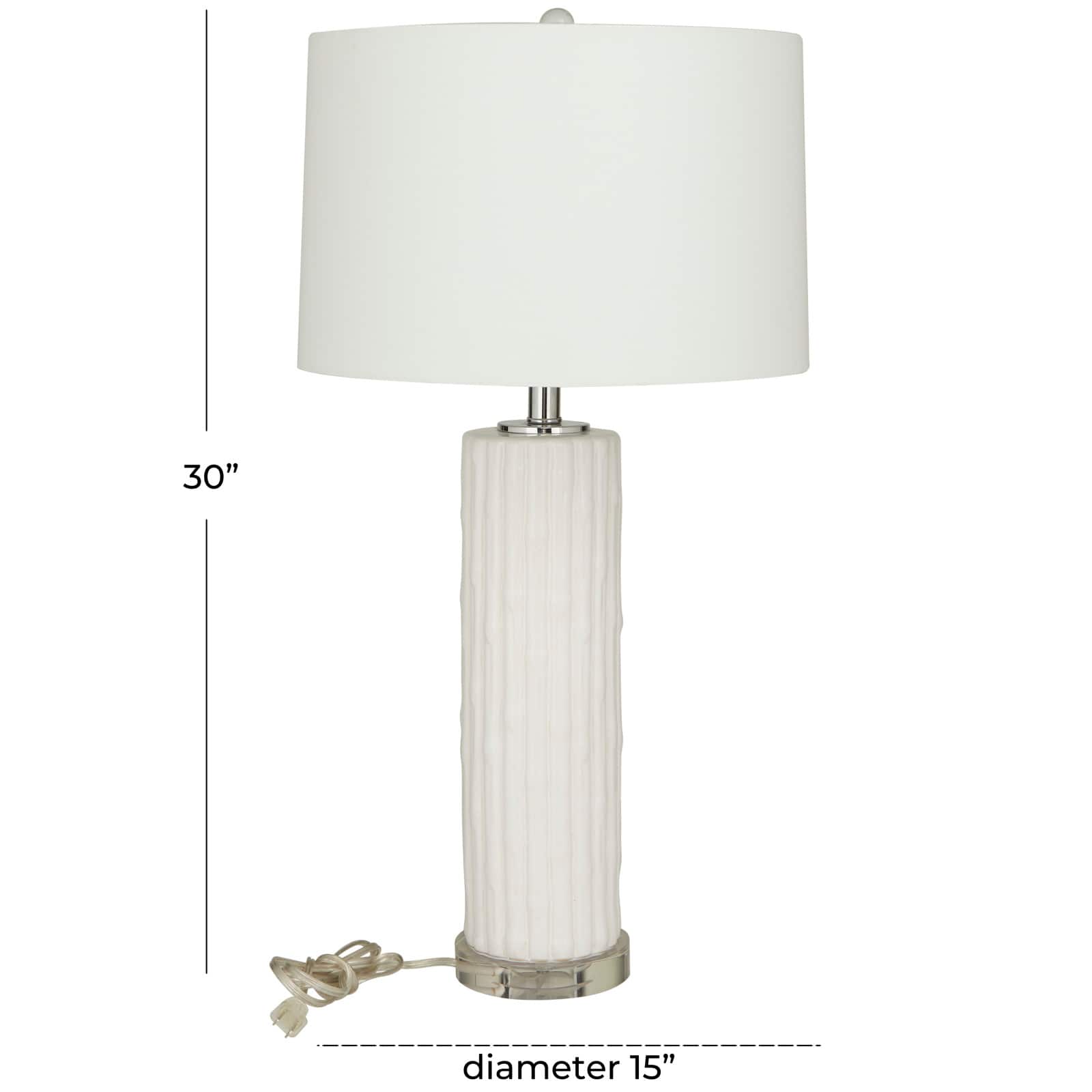 White Ceramic Fluted Base Table Lamp with Drum Shade 15" x 15" x 30"