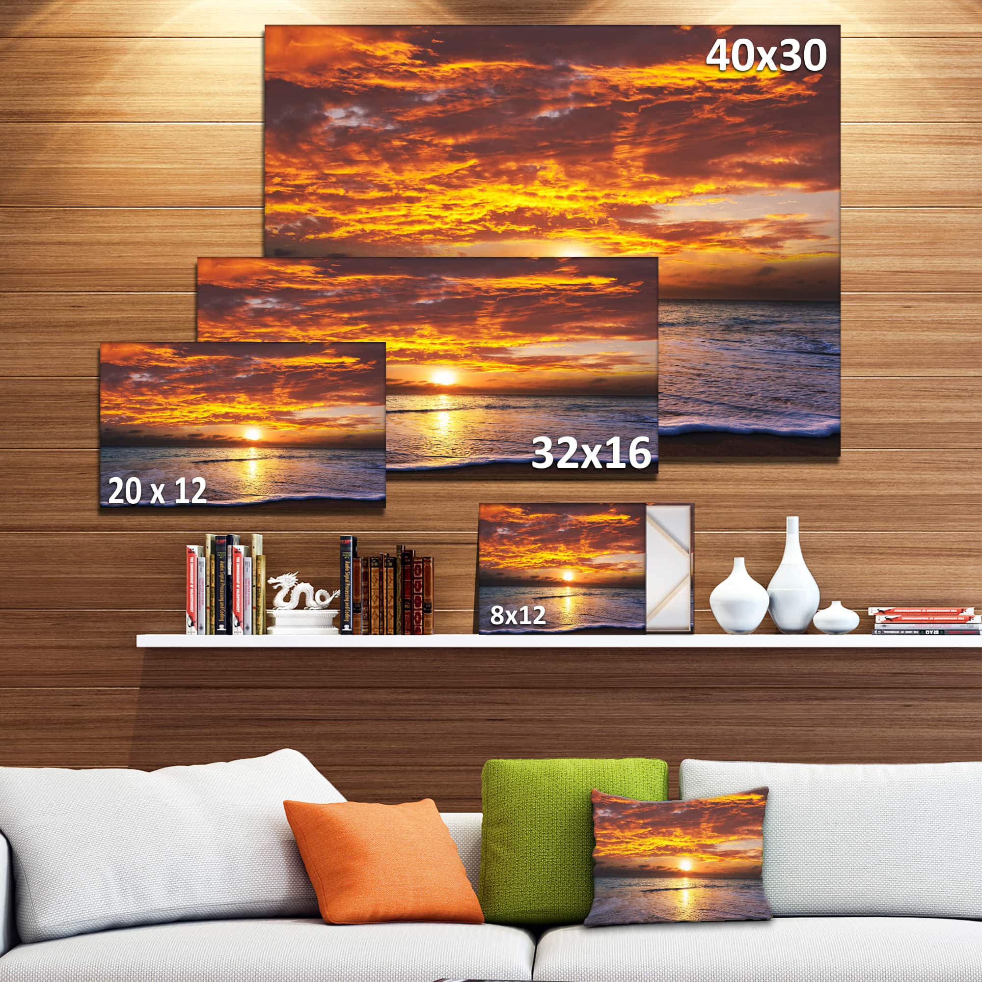 Designart - Yellow Sunset above Foaming Waves
