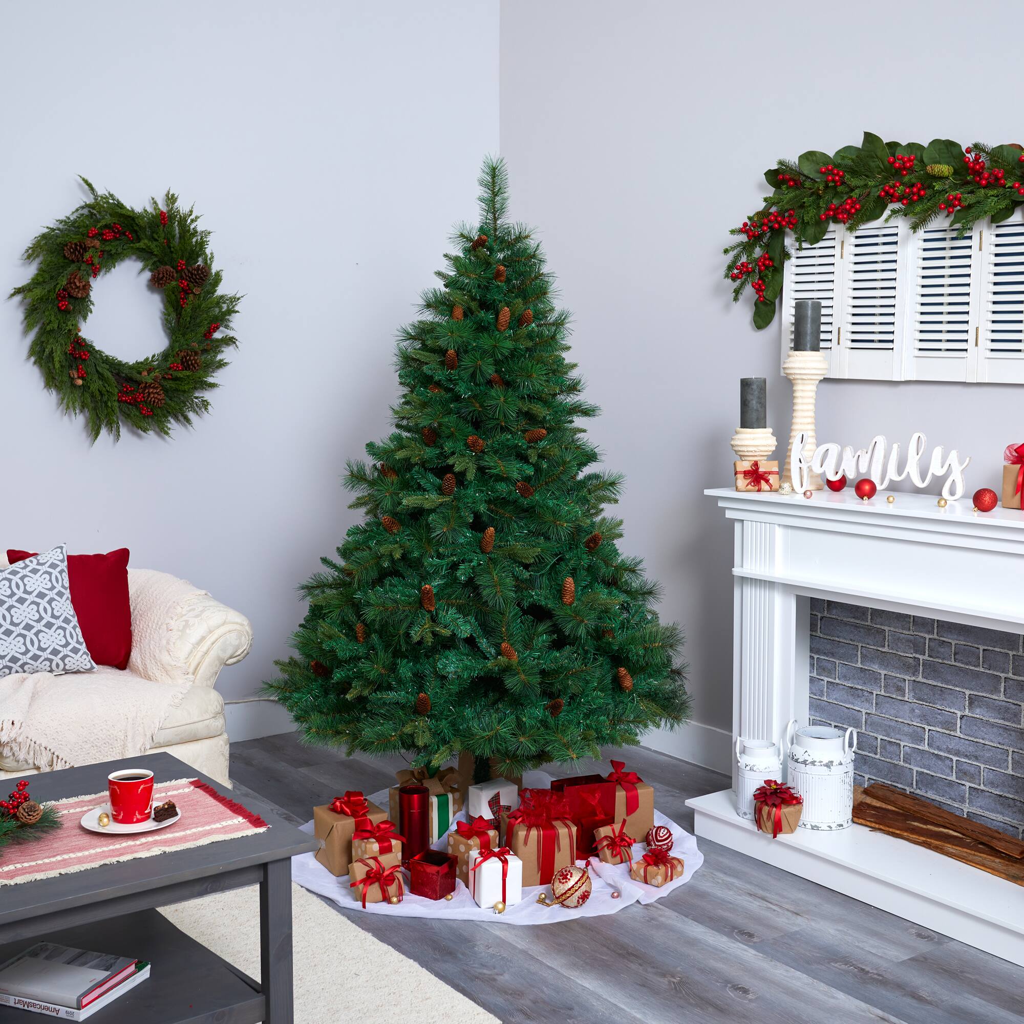 6.5ft. Pre-Lit West Virginia Mixed Pine Artificial Christmas Tree, Clear LED Lights