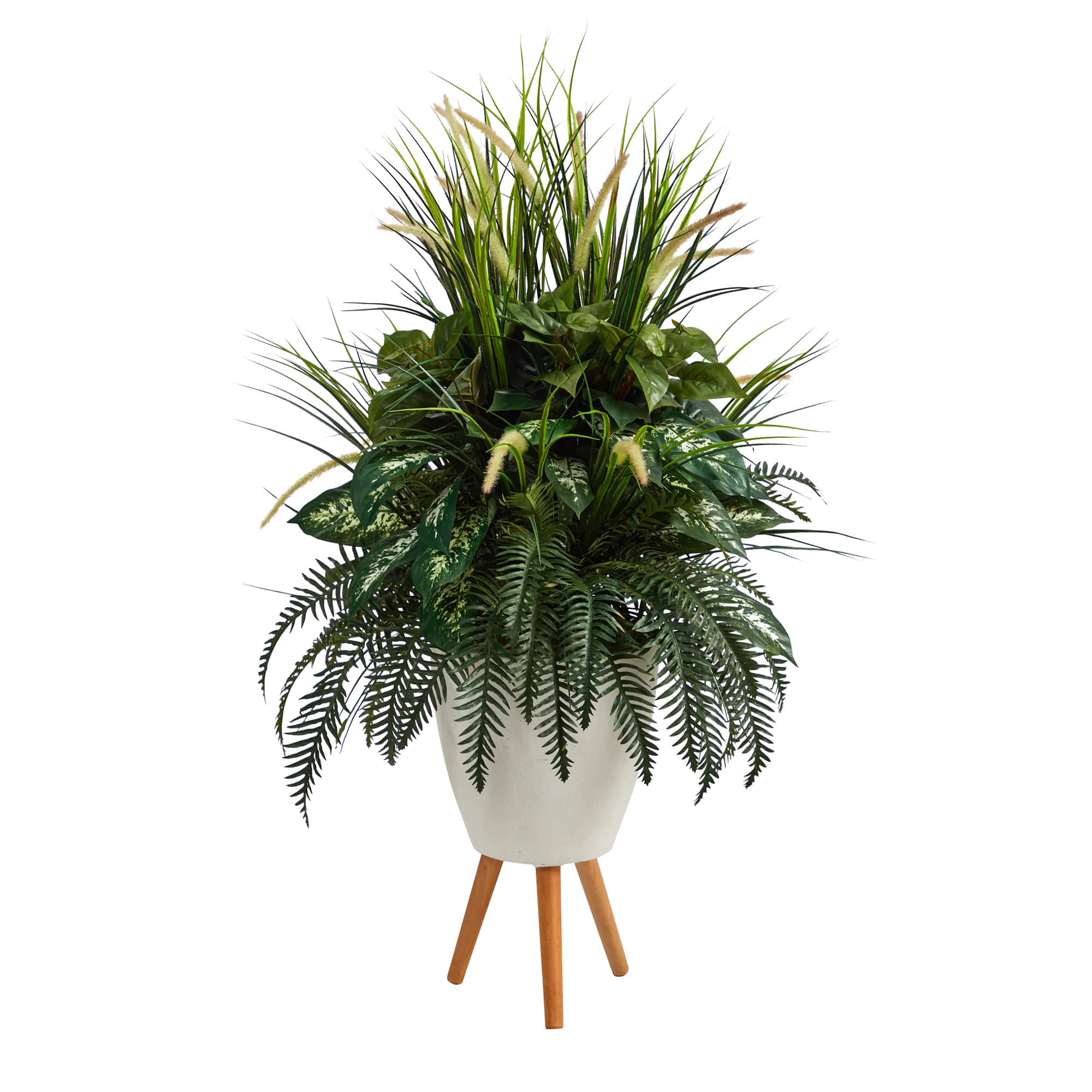 4.5ft. Mixed Greens Plant in White Planter with Legs