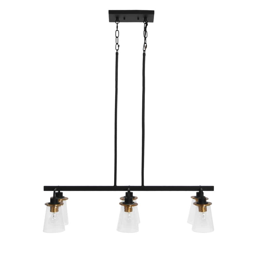 Hello Honey® Robert Stevenson Lighting Jameson Metal & Seedy Glass 6-Light Linear Chandelier