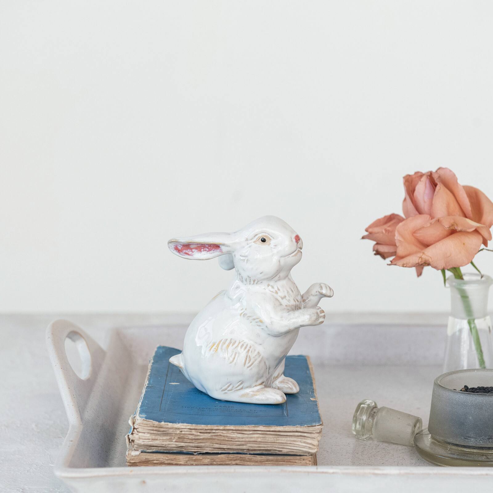 Hello Honey® 16.5" White Antique Elegance Stoneware Serving Tray with Handles