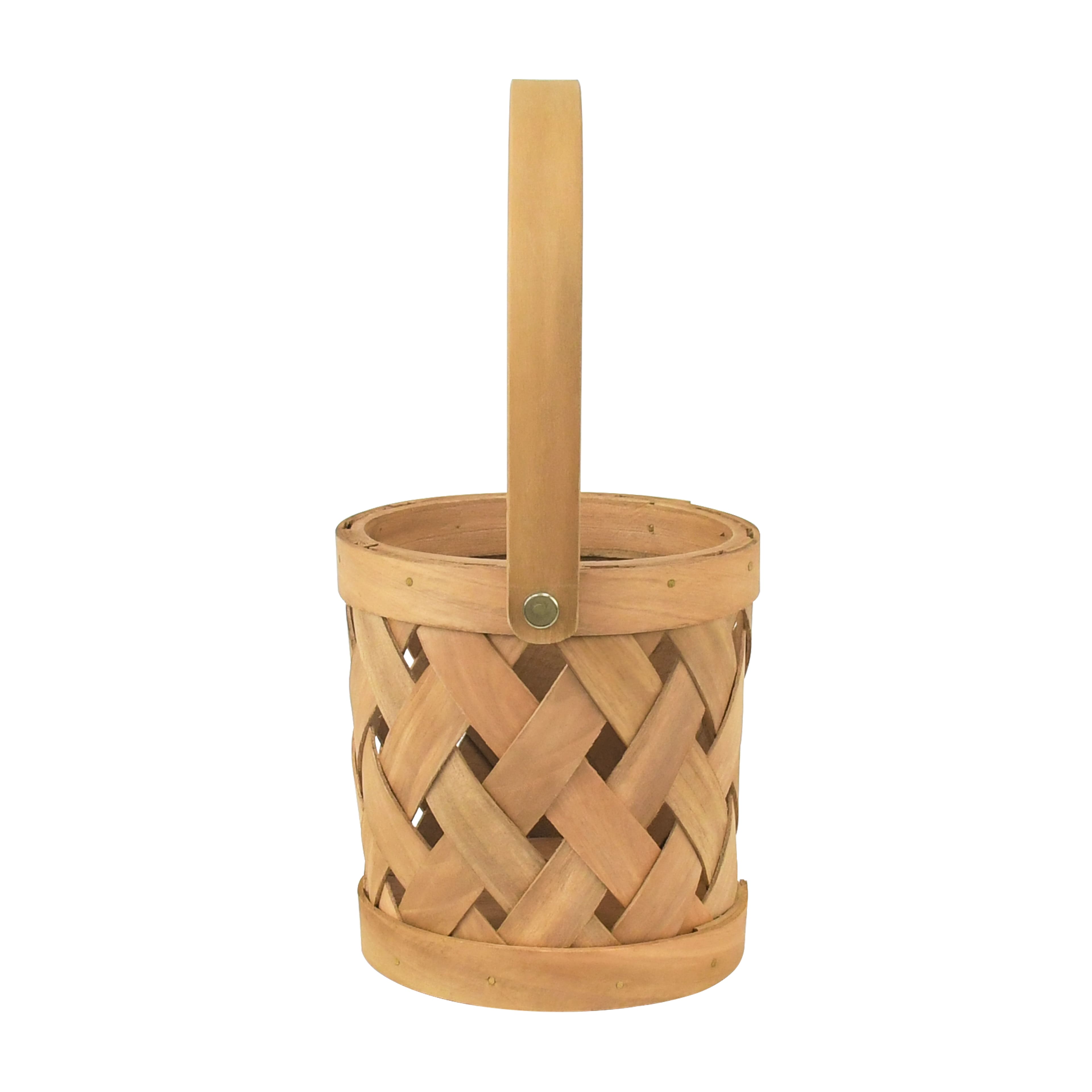 5.25" Natural Open Weave Cylinder Chip Wood Basket with Handle by Ashland®