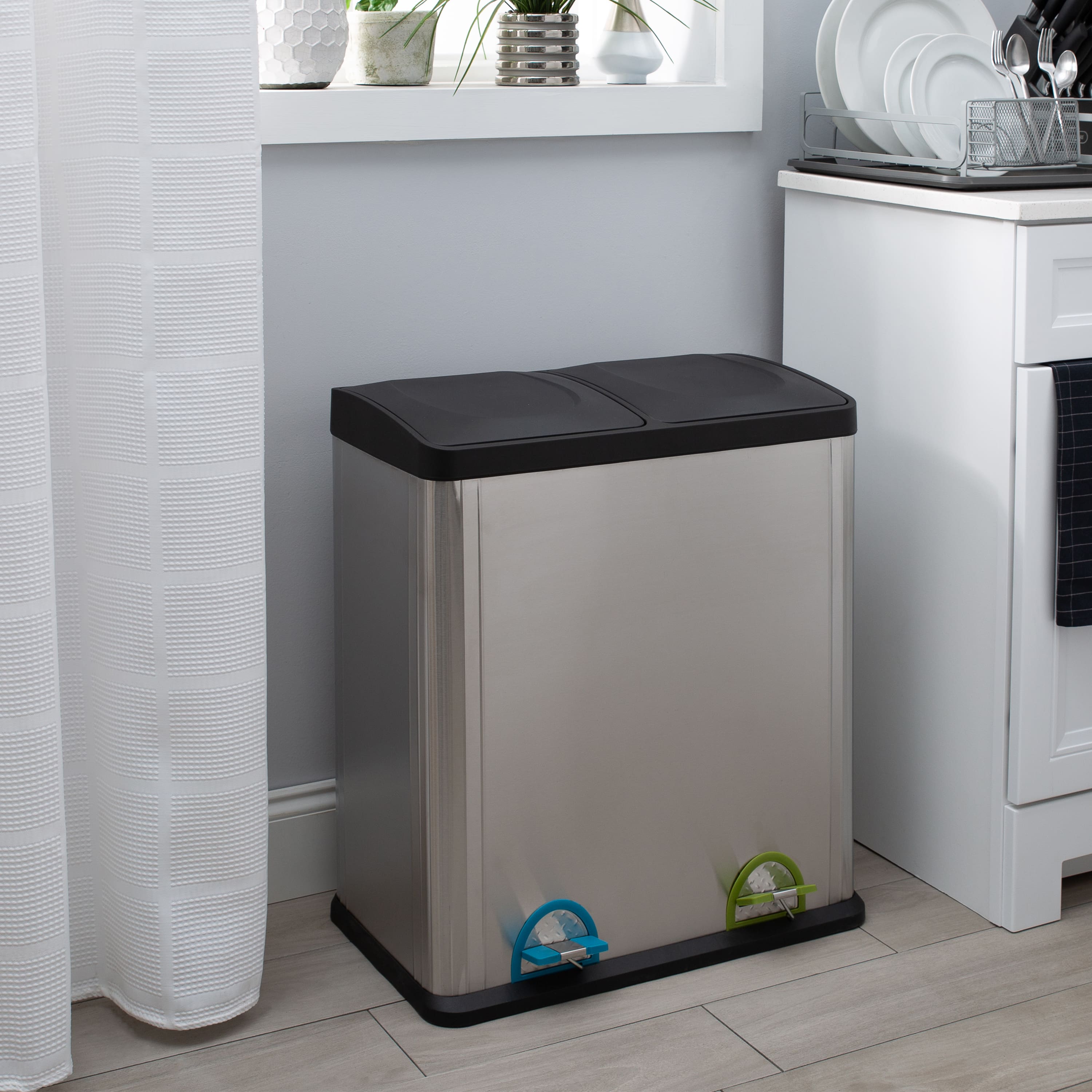 Organize It All Dual Compartment Stainless Recycle Bin