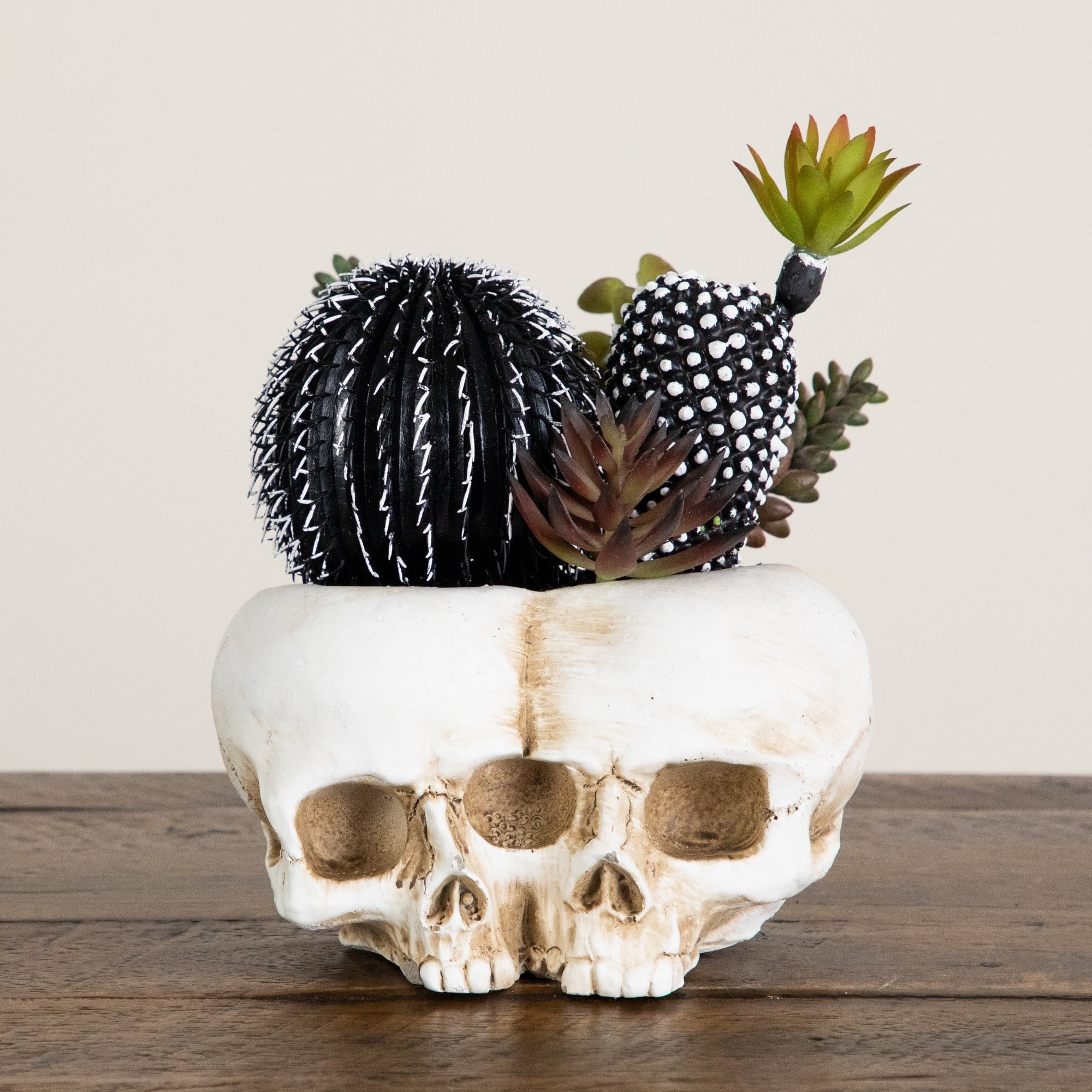 8" Artificial Halloween Succulent Garden in Double Skull Planter