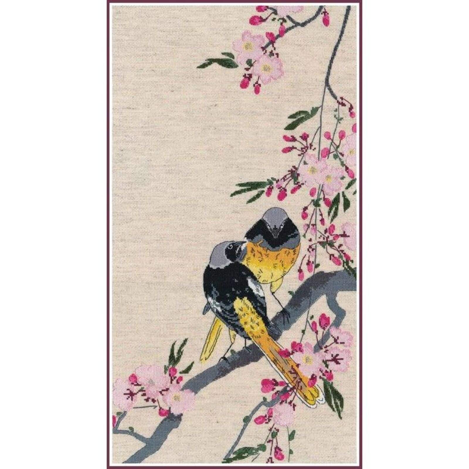 Oven Redstarts On A Cherry Branch Cross Stitch Kit