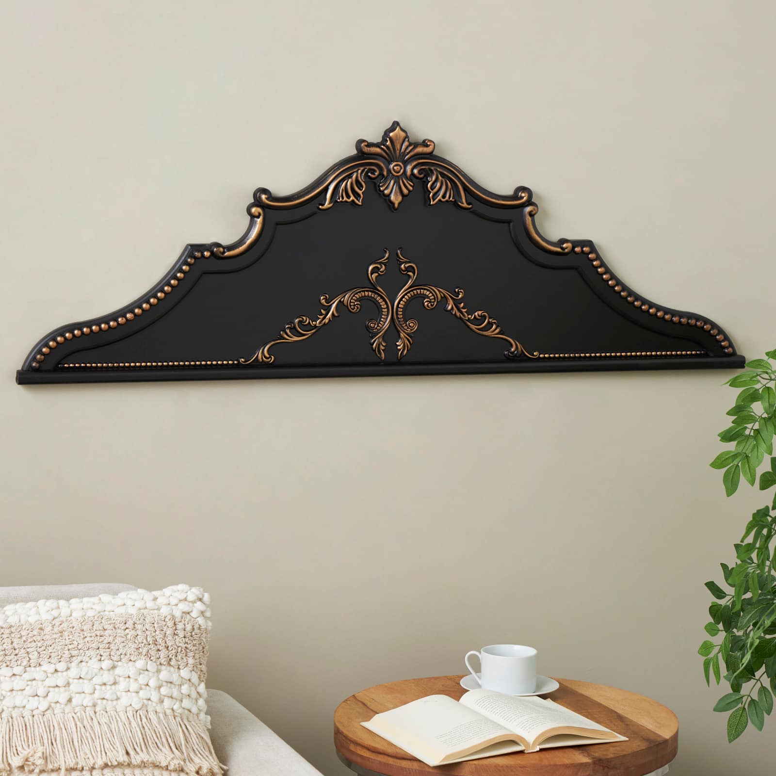 47" Black Wooden Scroll Beaded with Bronze Accents Wall Décor