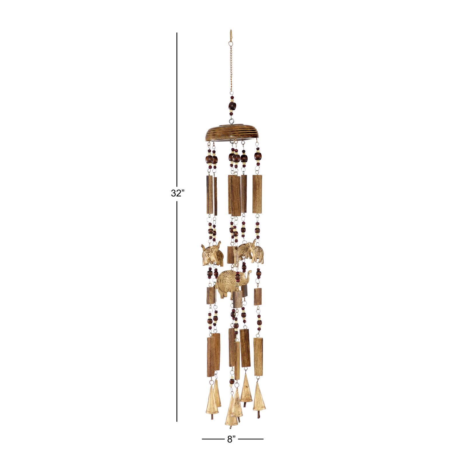 32" Brown Elephant Mango Wood Coastal Windchime