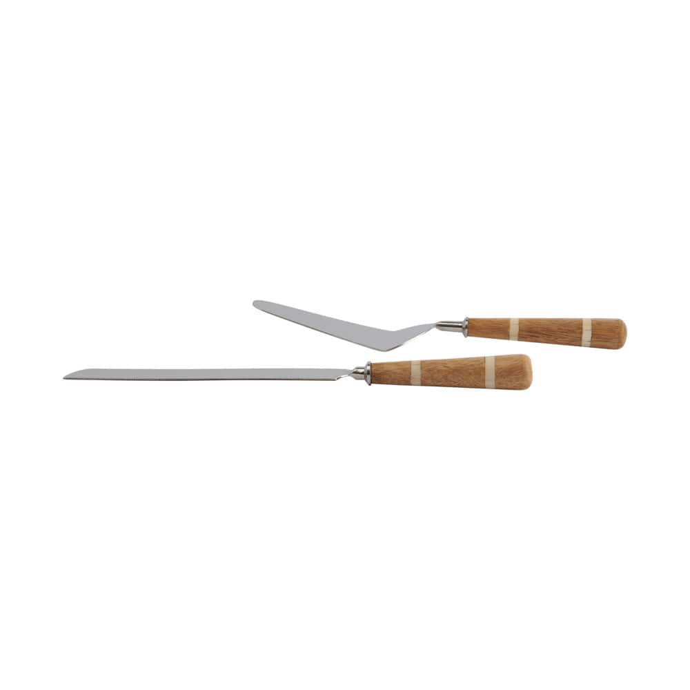 Hello Honey® Stainless Steel Cake Knife & Server Set with Wood & Horn Inlay Handle