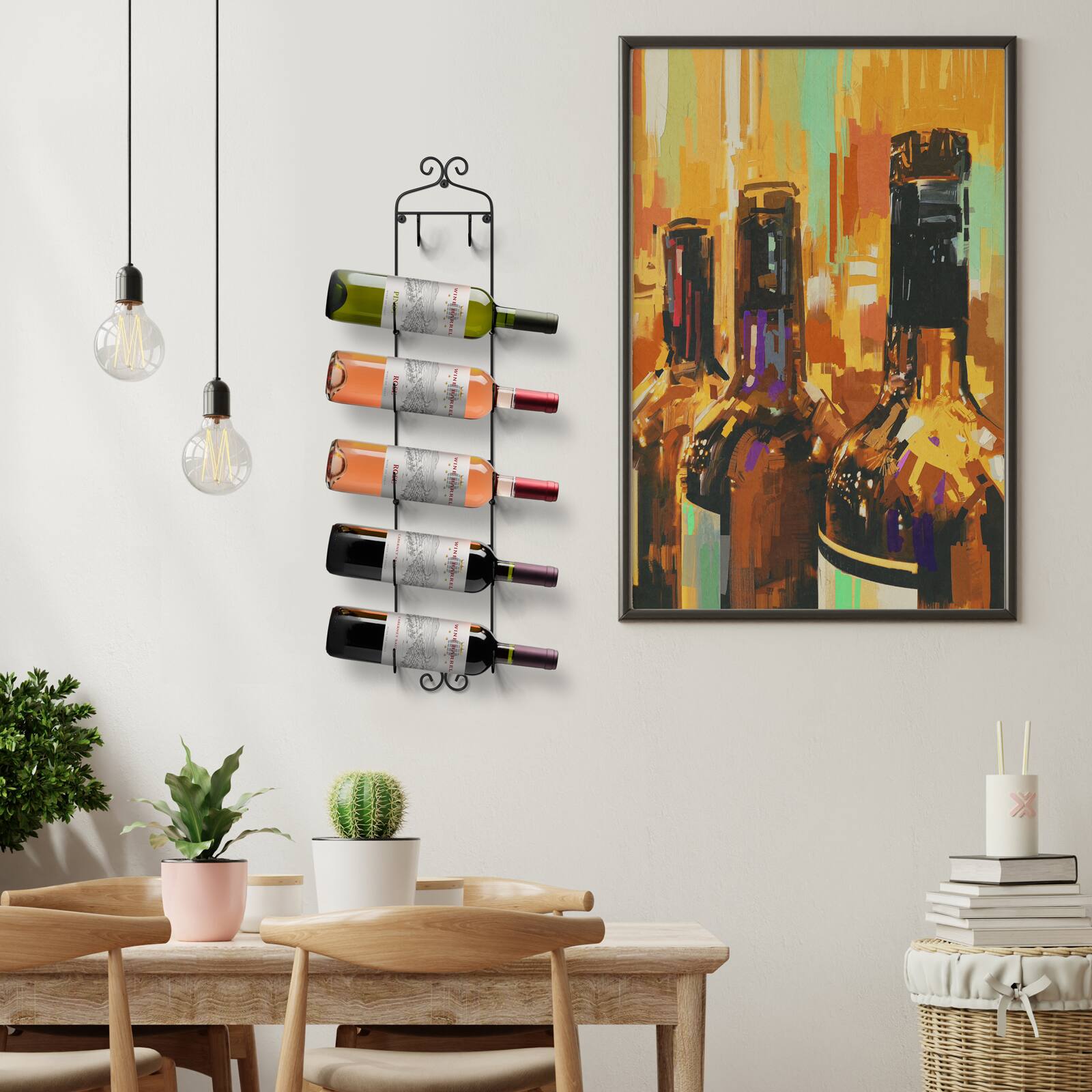 Sorbus 45" Elegant Black Wall-Mounted 6-Bottle Wine & Towel Rack