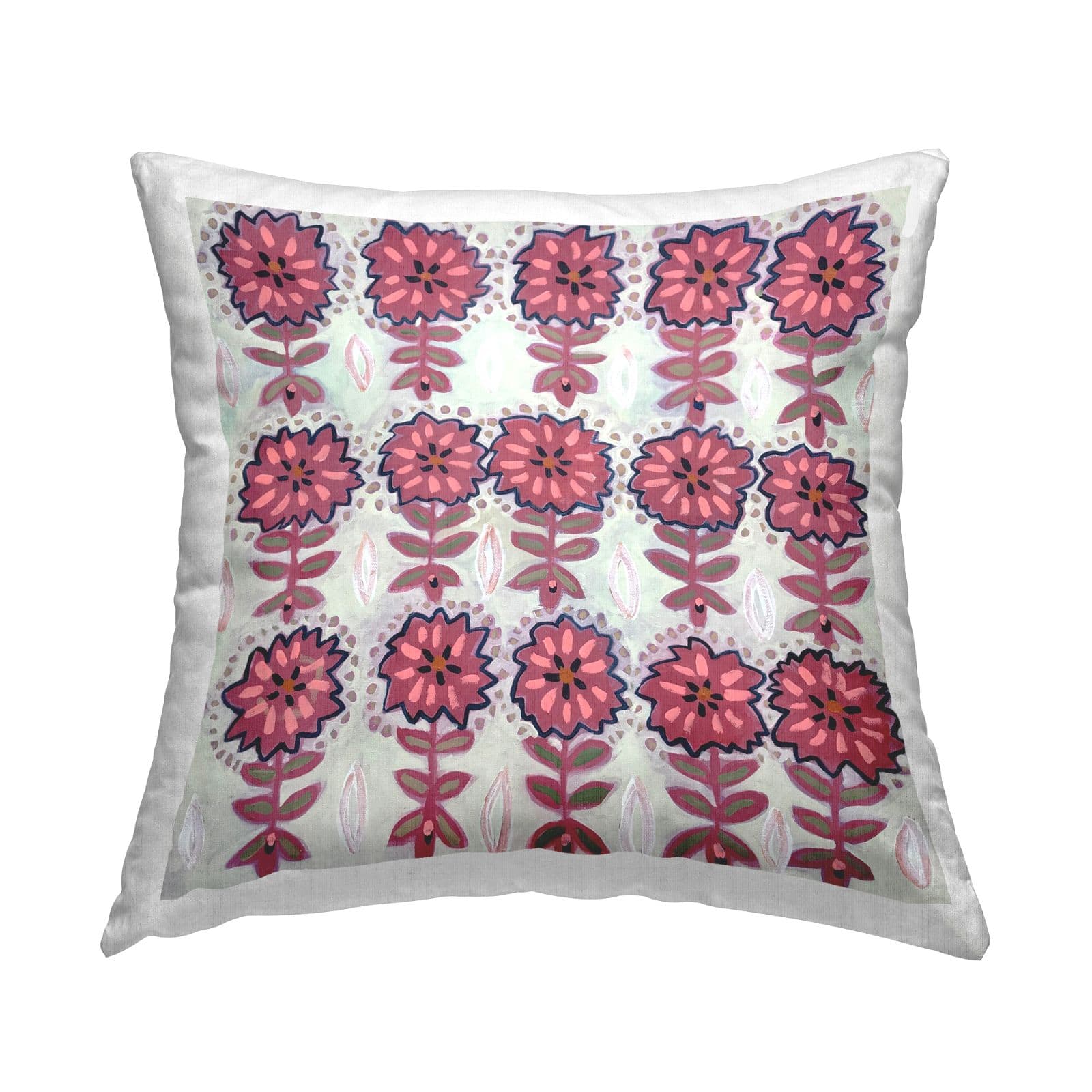 Stupell Industries Bold Pink Flowers Abstract Leaf Design Throw Pillow, 18" x 18"