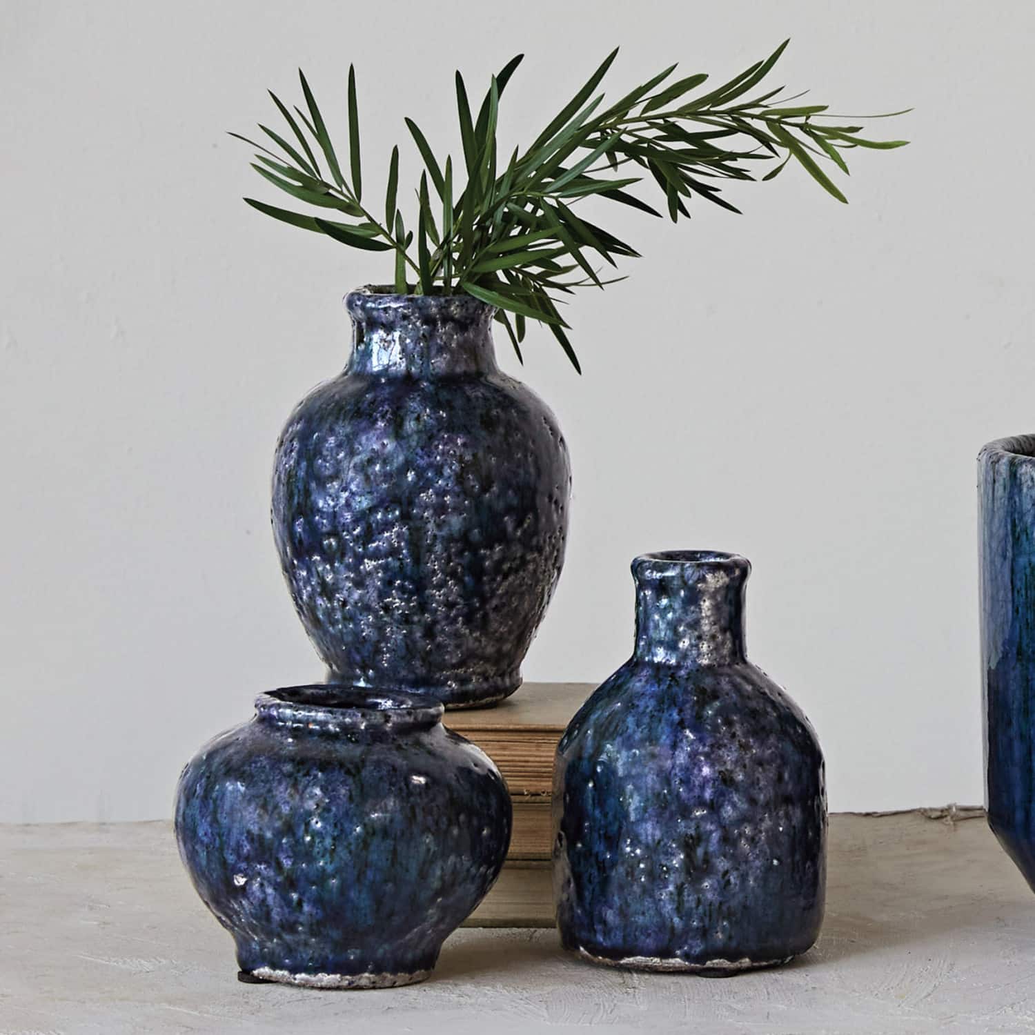 Hello Honey® Navy Terra Cotta Vase Set with Crackle Glaze
