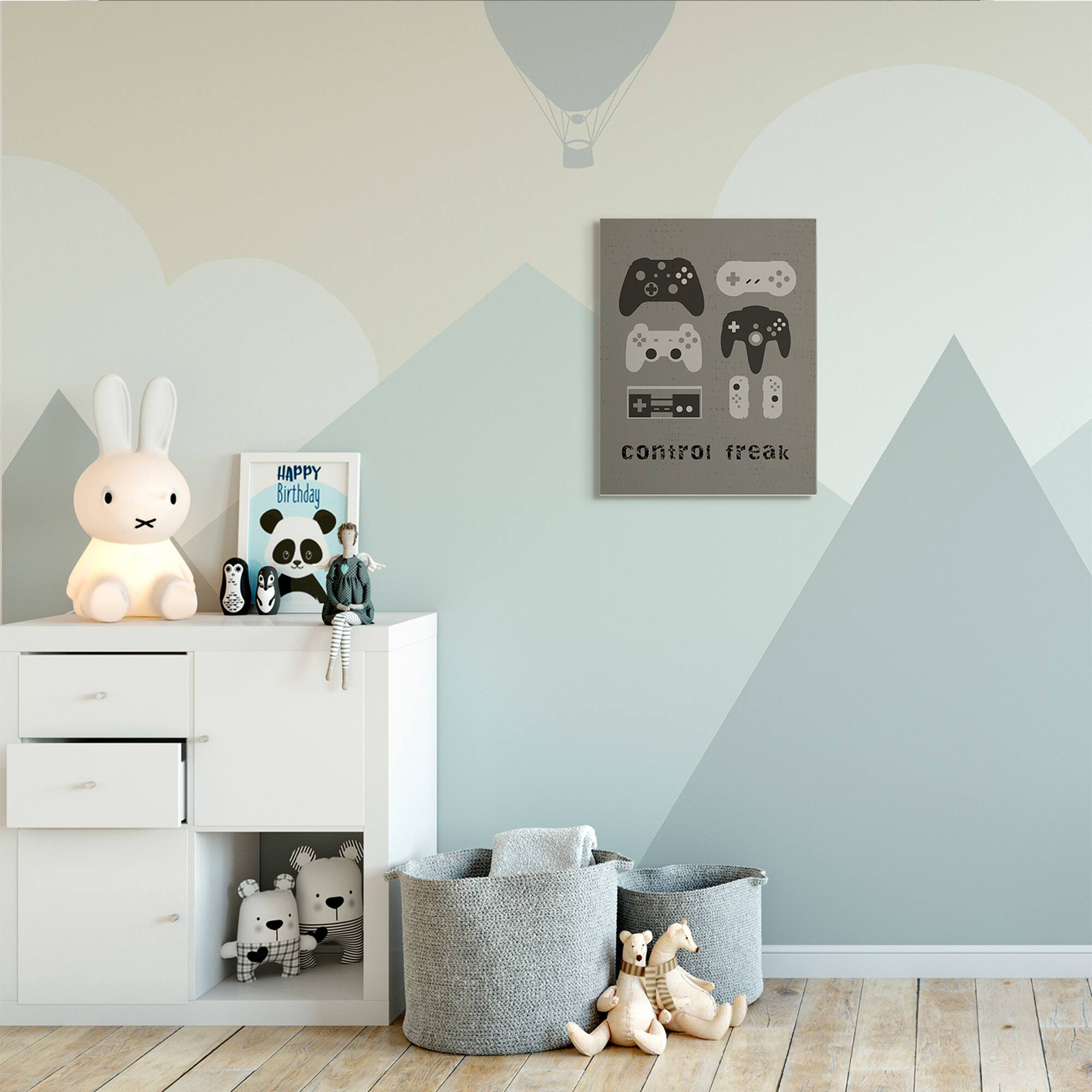 Stupell Industries Control Freak Distressed Pattern Black Grey Controllers Canvas Wall Art