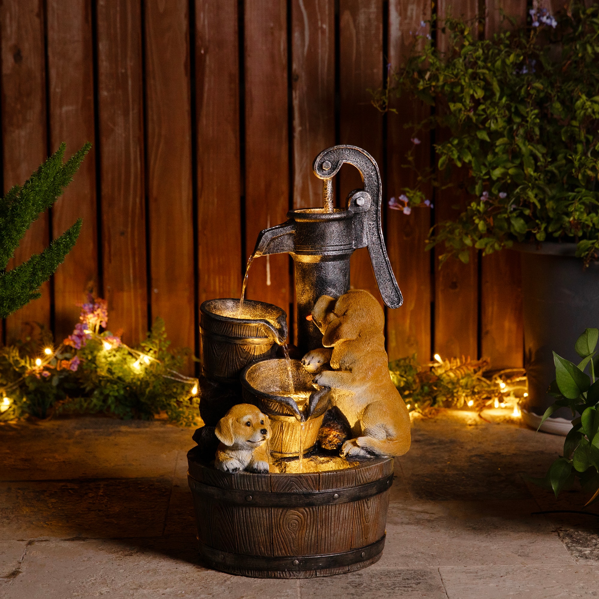 Glitzhome® 23.75" LED Dog Playing Outdoor Fountain