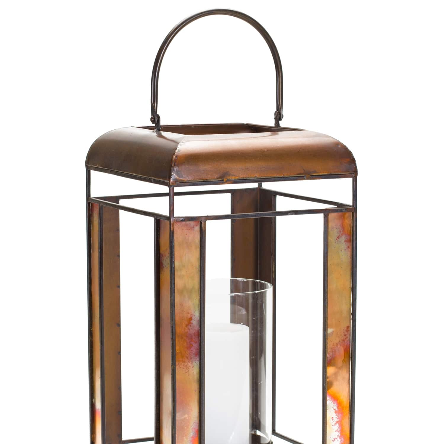 17.25" Bronze Metal Candle Holder with Glass Hurricane Stand