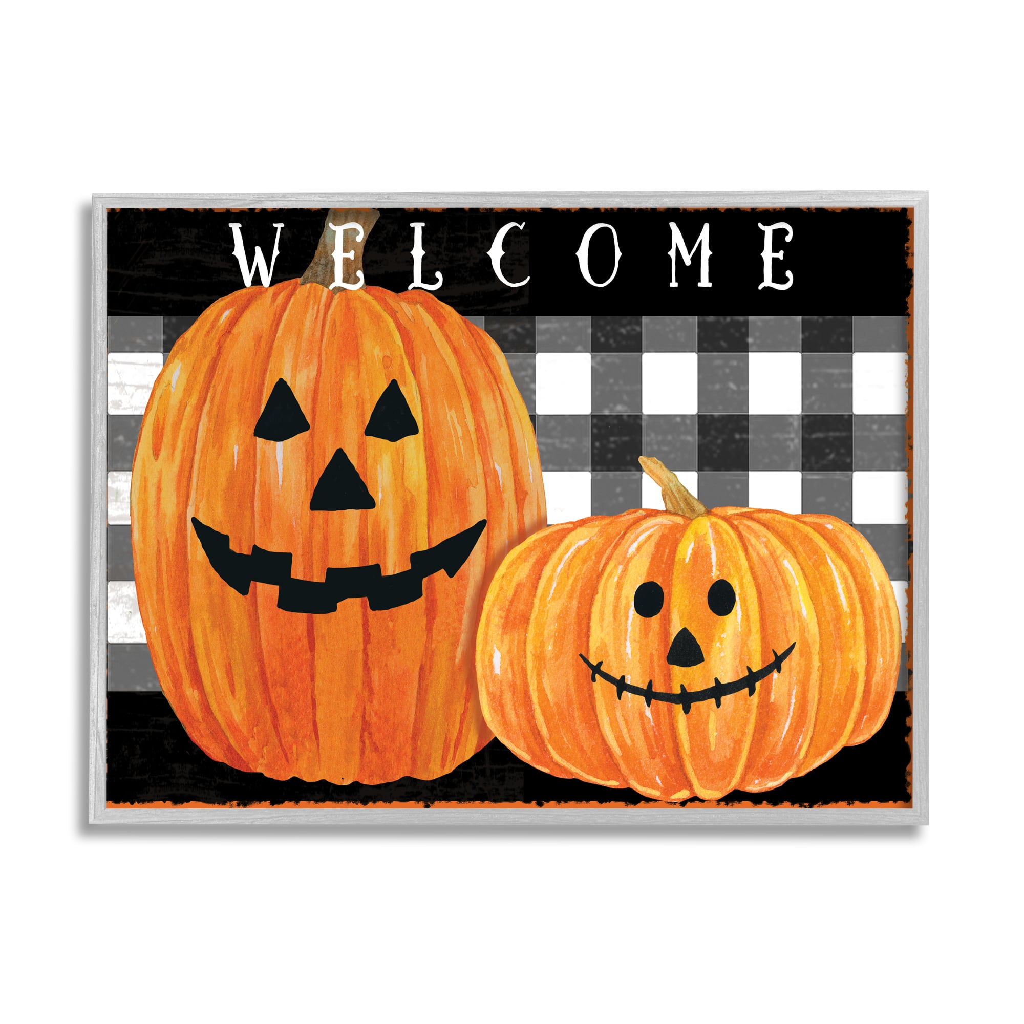 Stupell Industries Halloween Welcome Happy Pumpkins with Frame Wall Accent