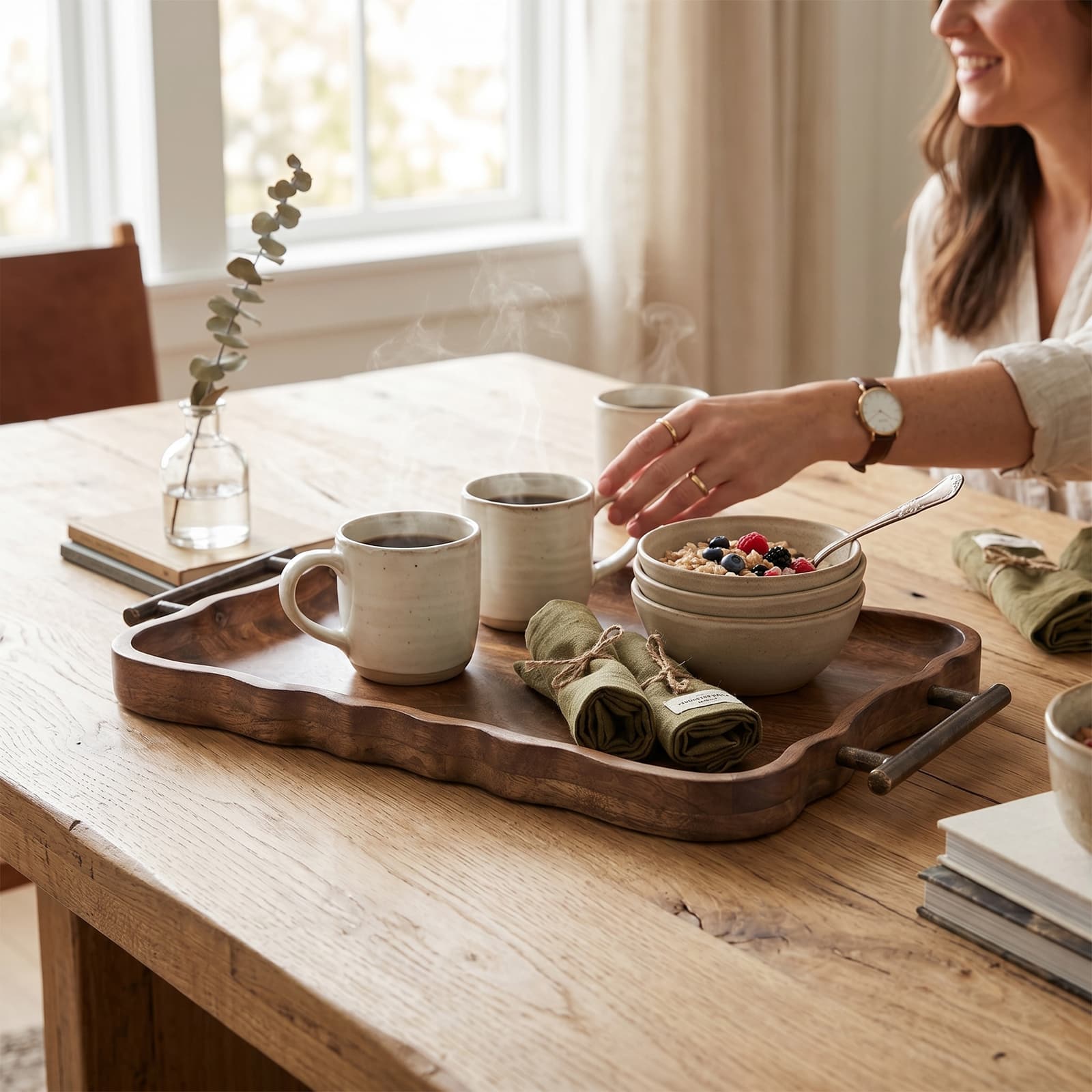 18.6" x 11.8" Mango Wood Tray with Metal Handles by Ashland®