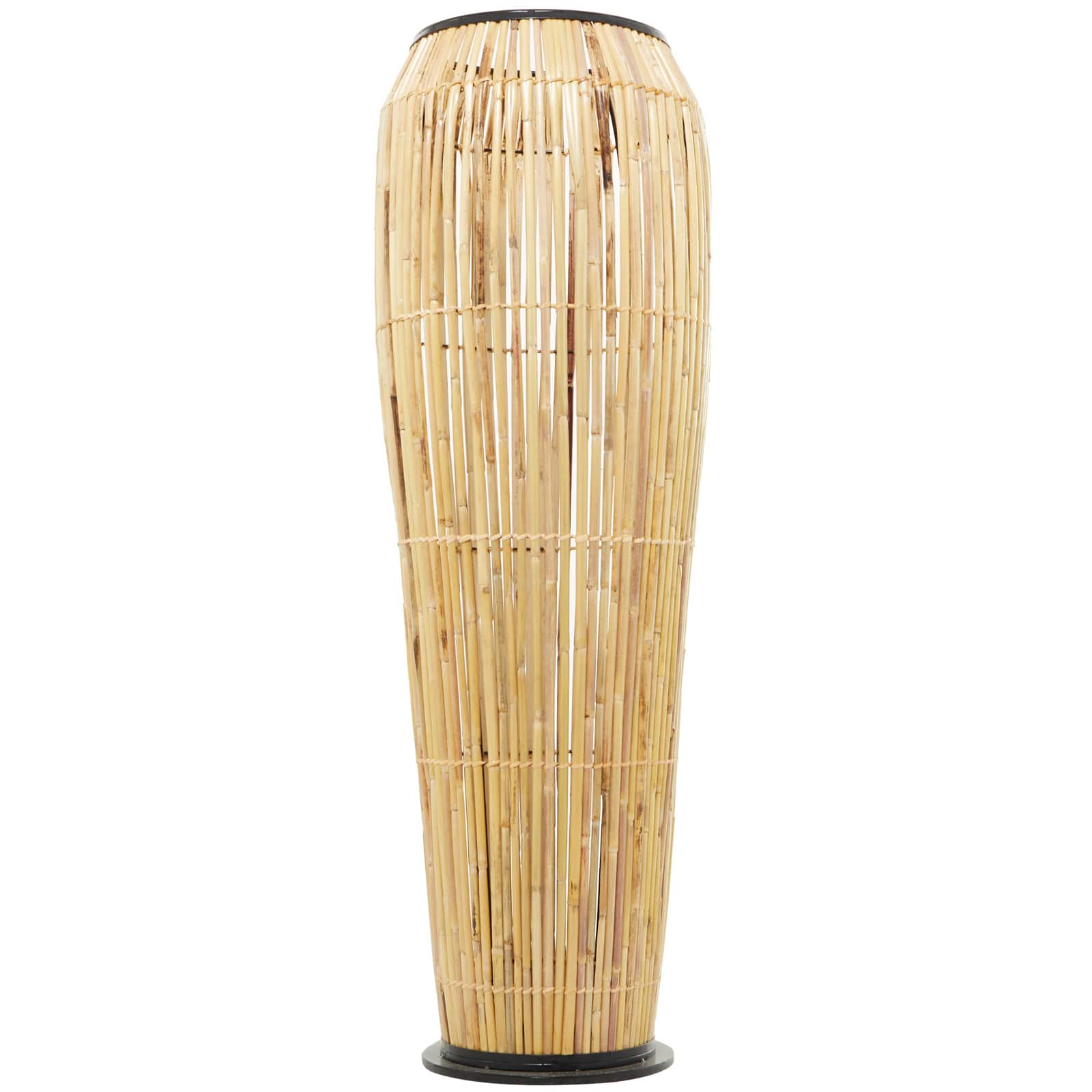 Brown Wicker Handmade Slatted Frame Vase with Black Metal Accents