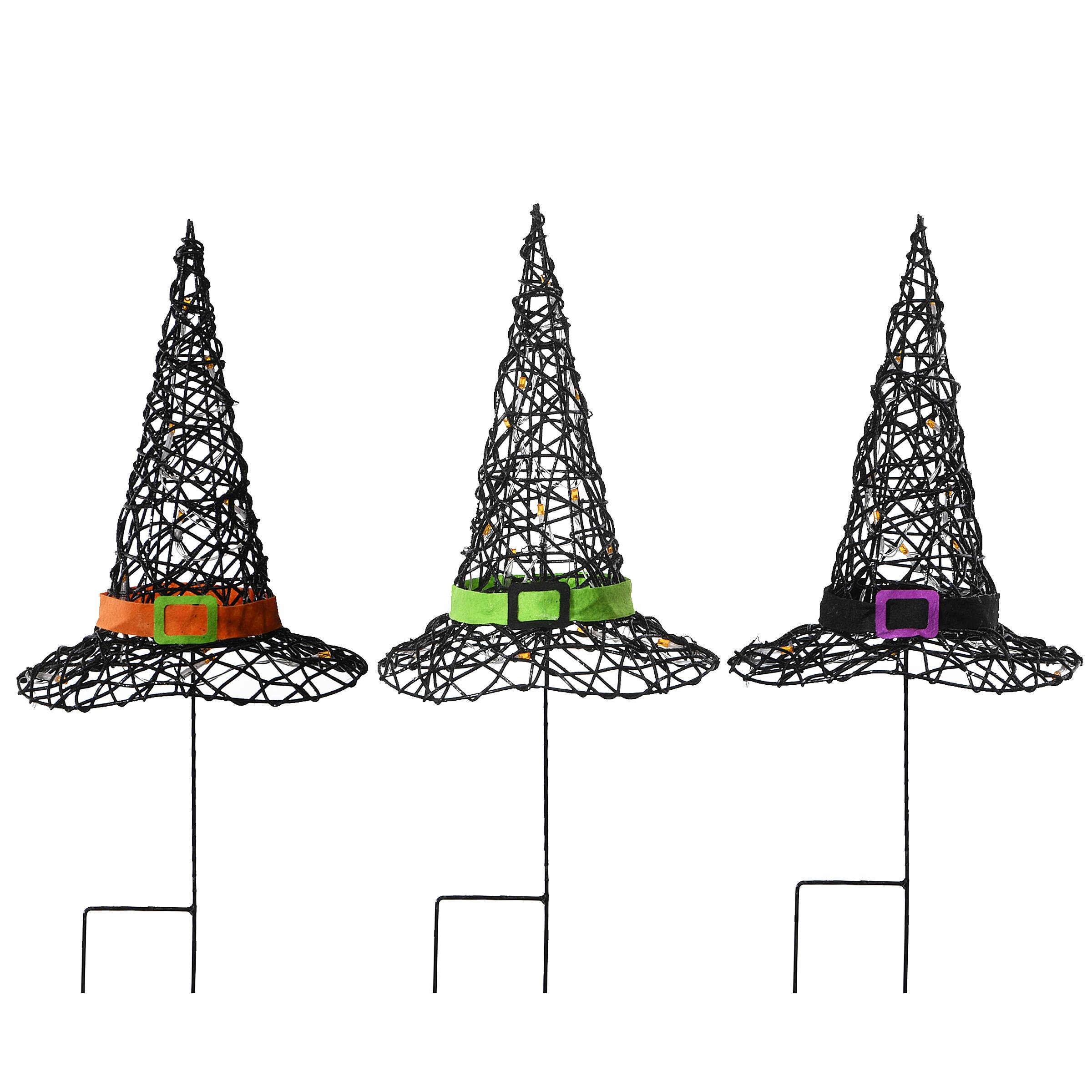 23" Black LED Witch Hat Halloween Garden Stakes