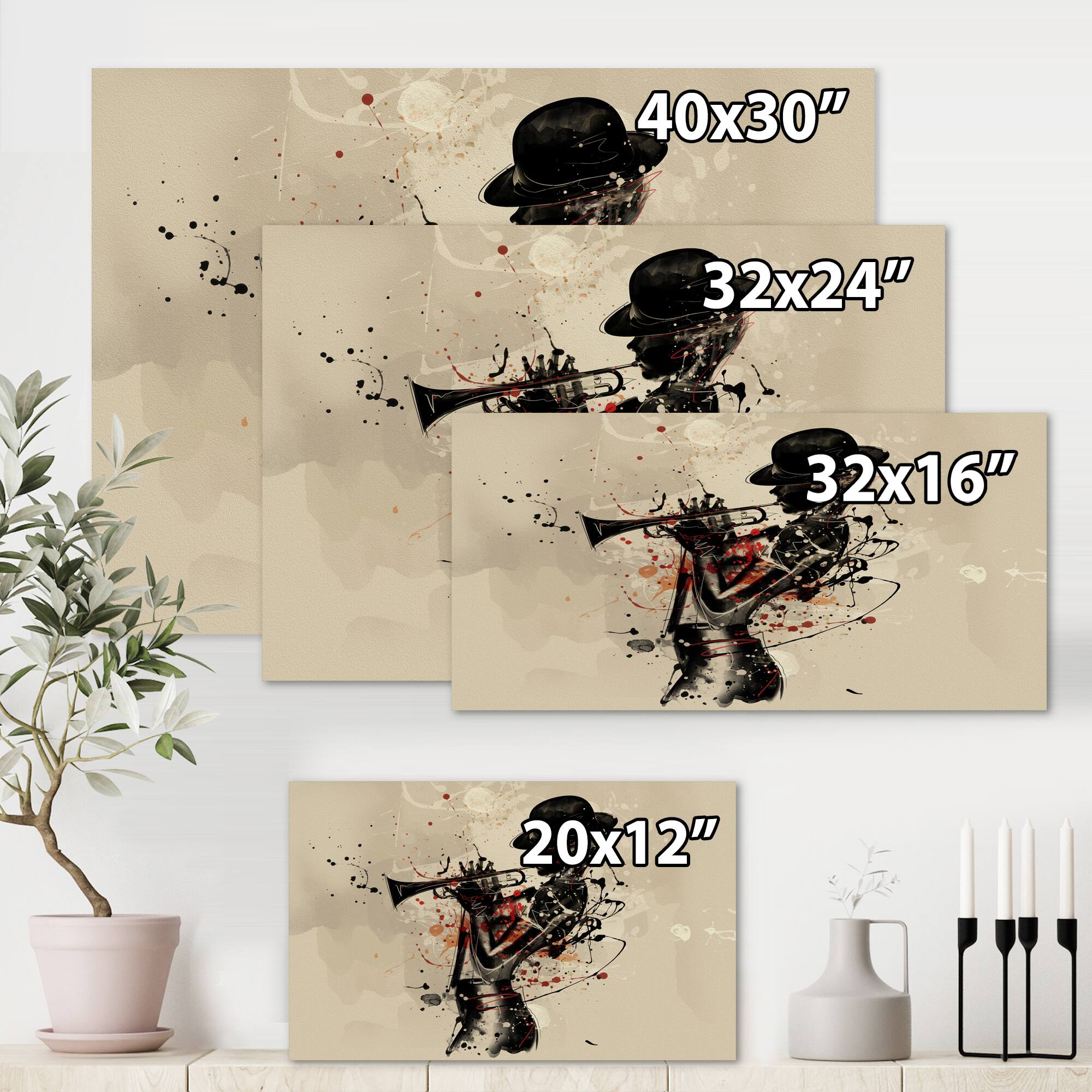 Designart - Woman Playing Jazz Trumpet - Modern Canvas Wall Art Print