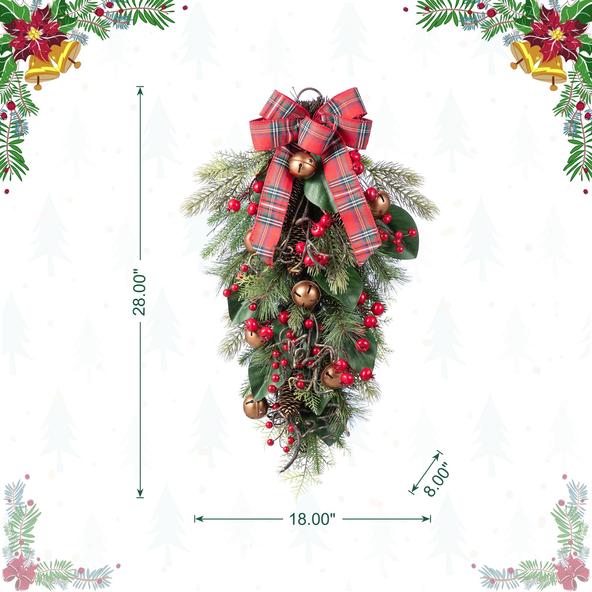 Glitzhome® 28"H Christmas Bell, Pinecone & Berry Bow Teardrop