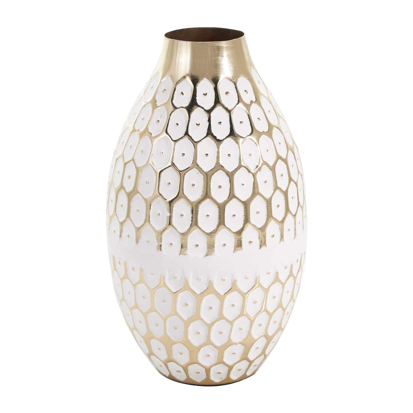 10" Gold Metal Geometric Geometric Dot Vase with White Accents