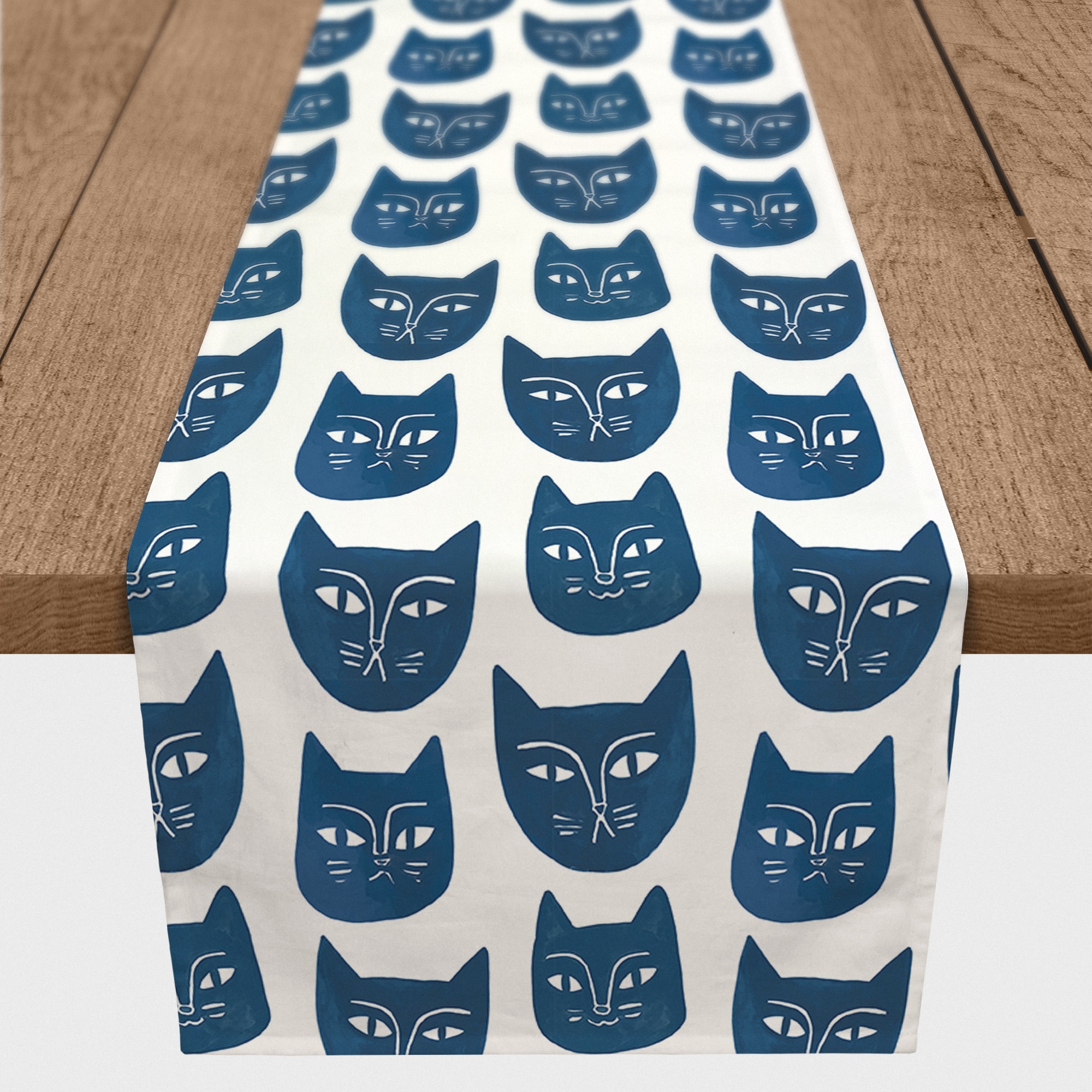 Blue Cat Face Pattern 16" x 72" Cotton Twill Runner