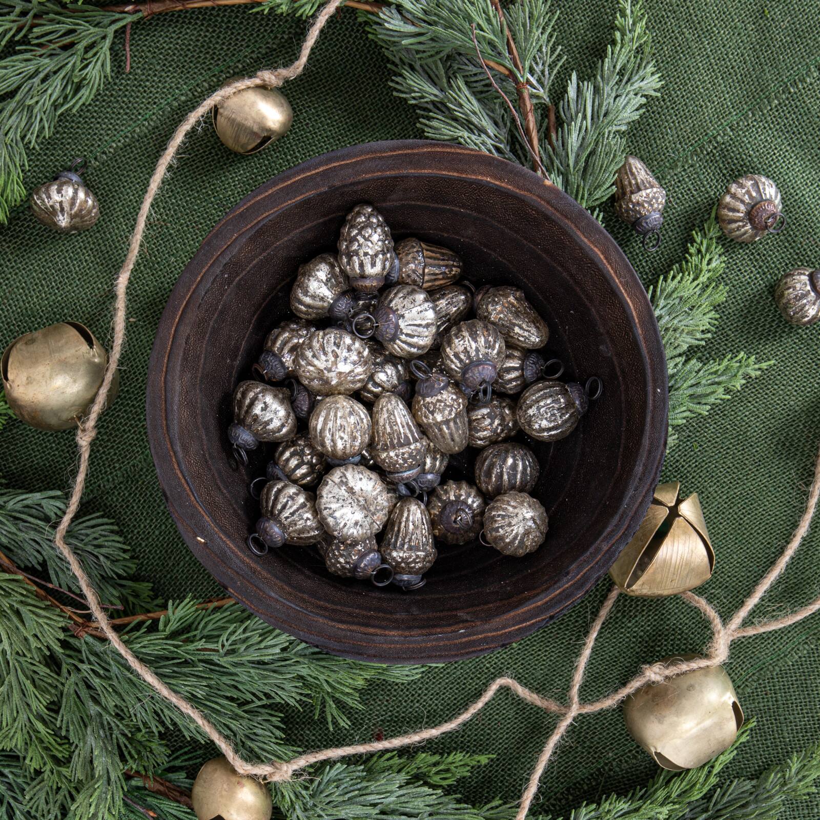 Hello Honey® 36 Pack Distressed Gray Embossed Mercury Glass Ornaments in Organza Bag