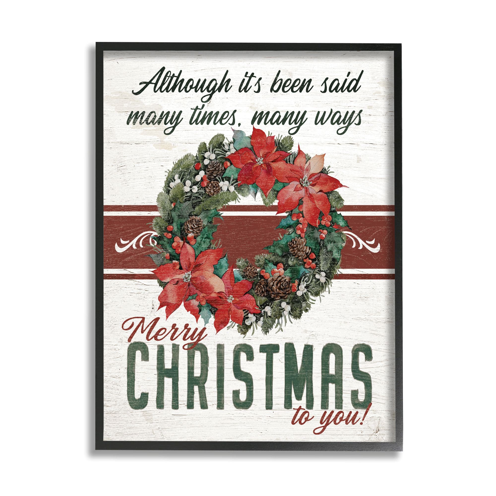 Stupell Industries Merry Christmas To You Vintage Poinsettia Framed Giclee Art