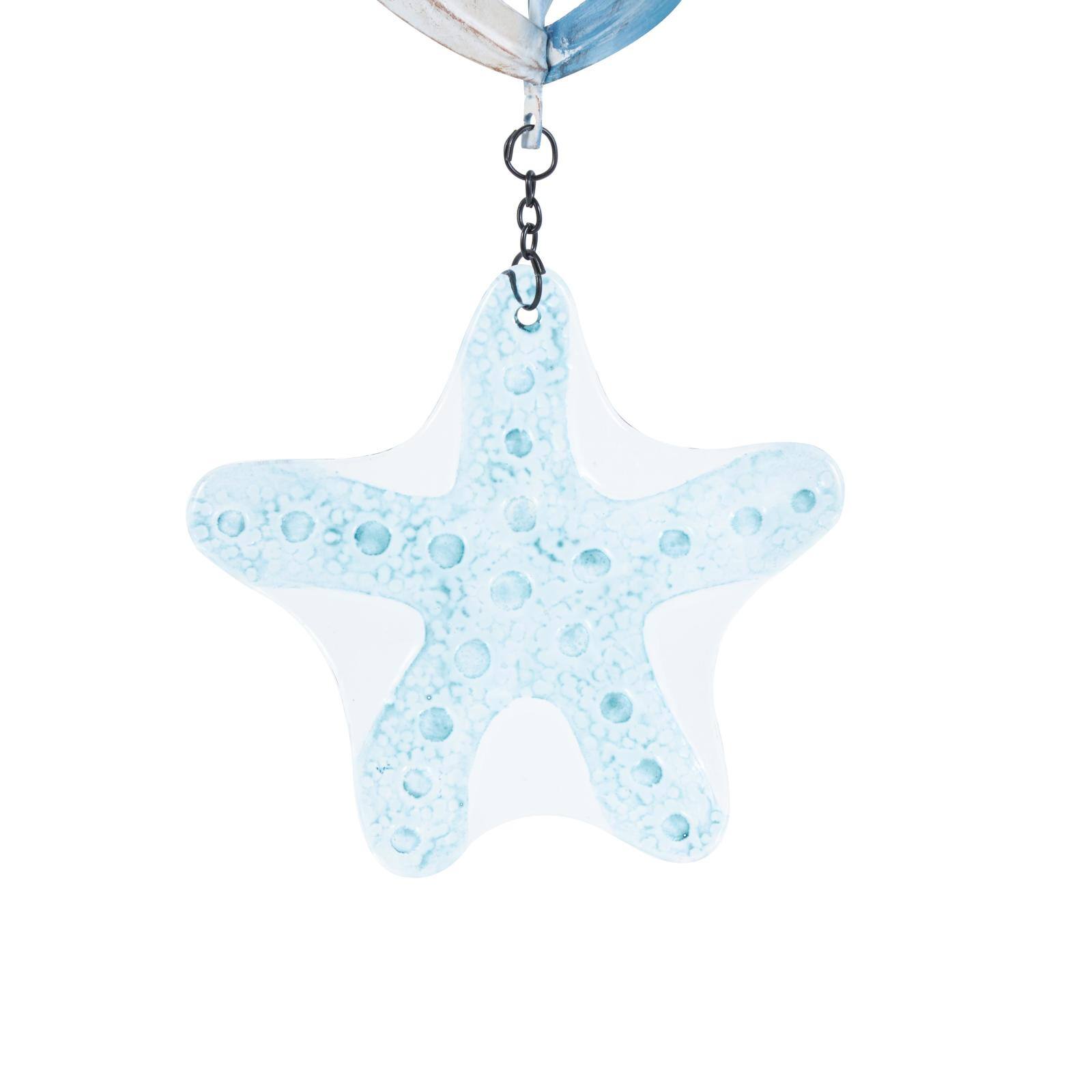33" Blue Swirl Wind Spinner Metal Turtle & Starfish Windchime
