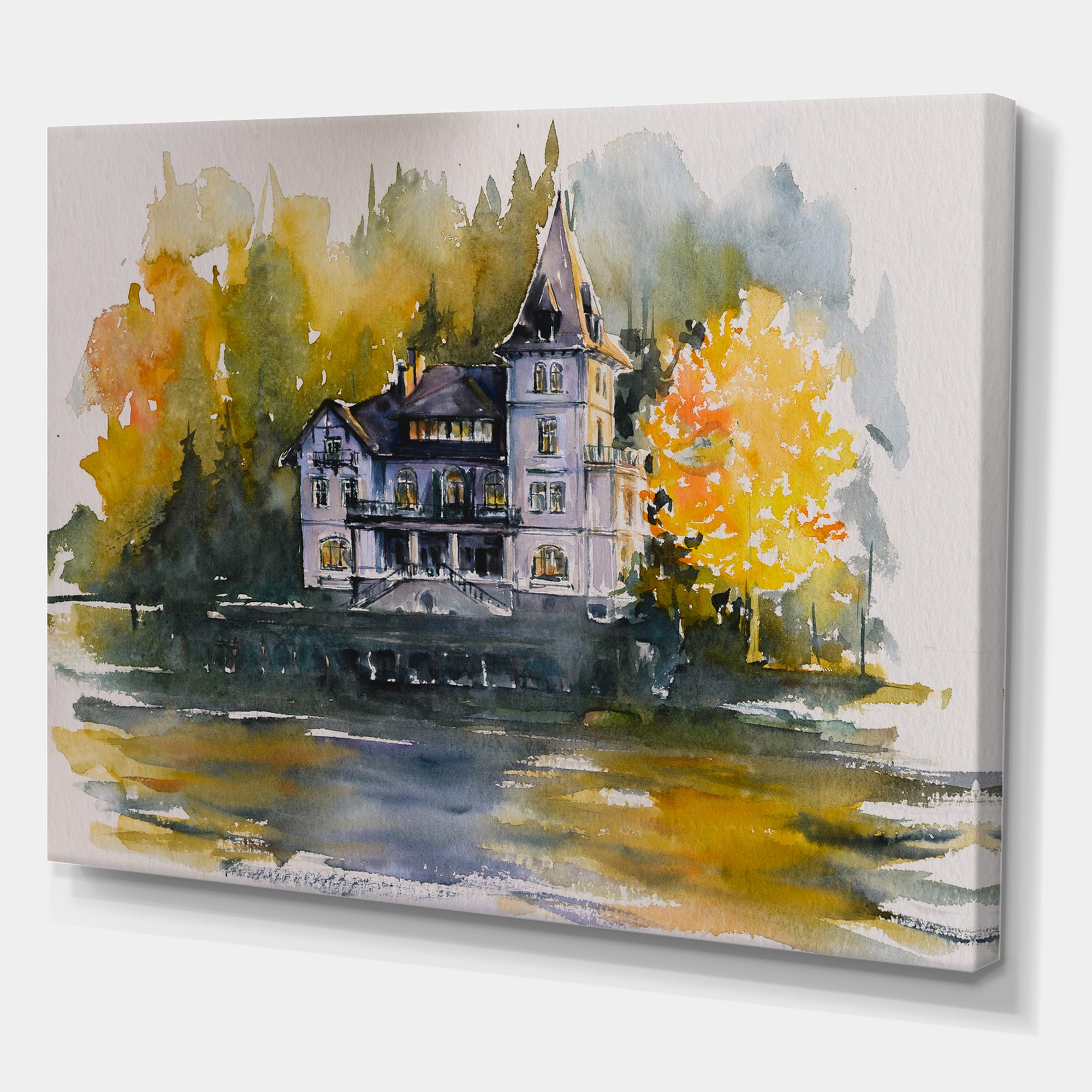 Designart - Castle By The Lake With Autumn Trees