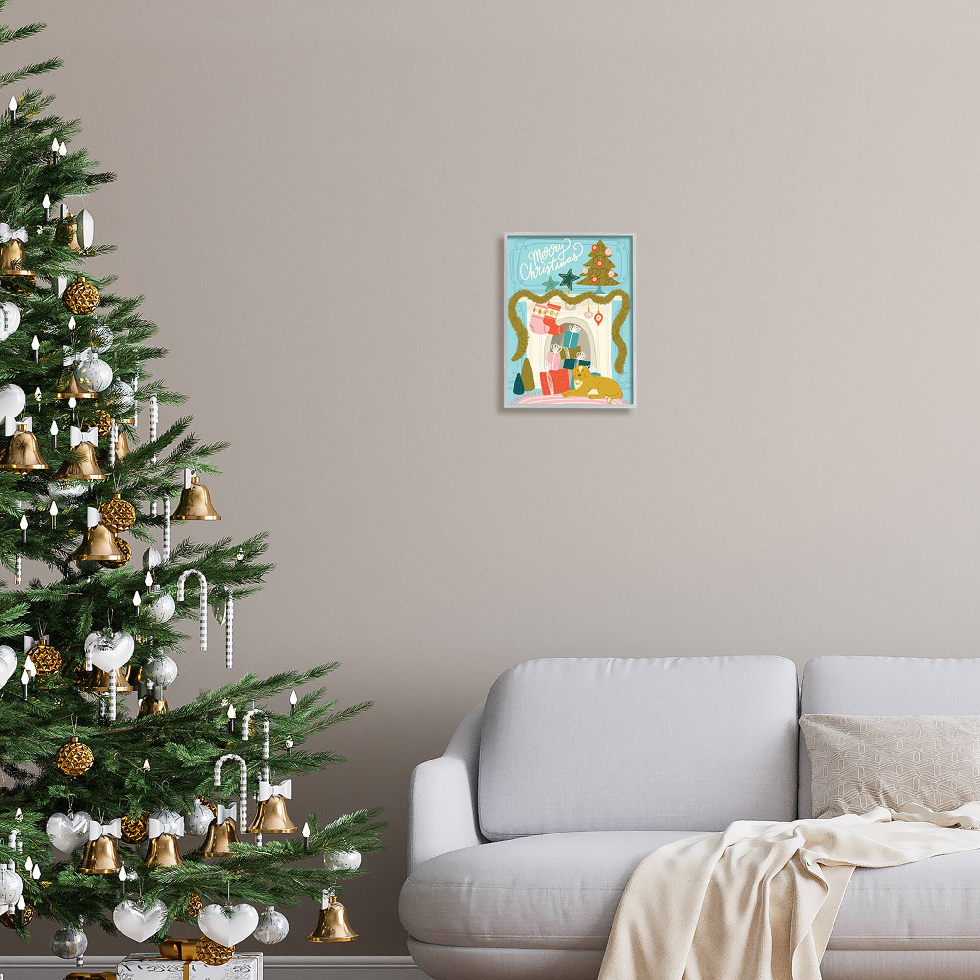 Stupell Industries Whimsical Fireplace Merry Christmas Framed Giclee Art