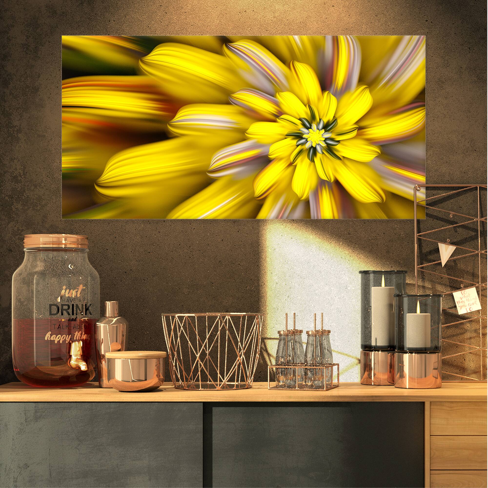Designart - Massive Yellow Fractal Flower - Floral Canvas Art Print